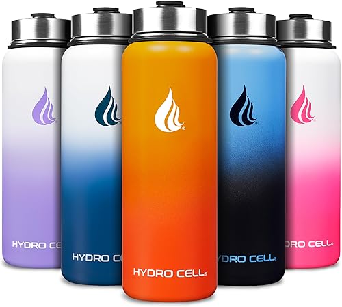 HYDRO CELL - Botella de agua con aislamiento térmico de acero inoxidable con pajilla, para bebidas frías y calientes, termo deportivo con tapón con