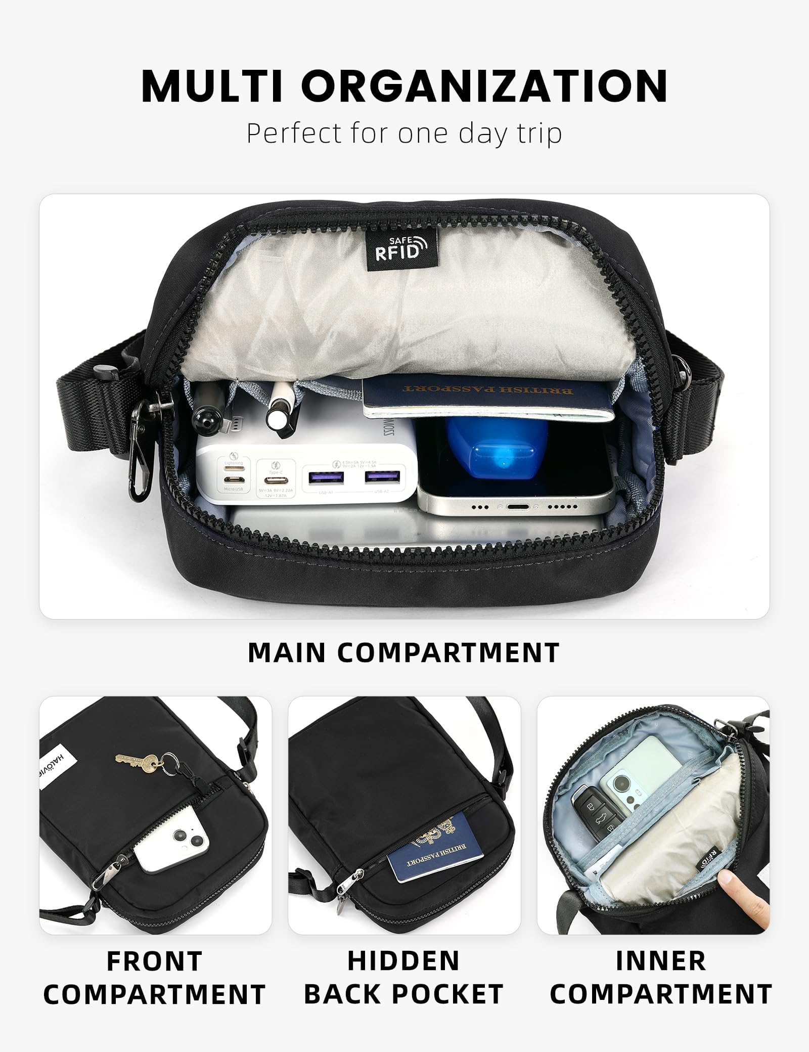 HALOVIE IHIKER3 Unisex Anti-Diebstahl Mini-Umhängetasche | Kleine Schultertasche, Crossbody & Messenger für Reisen, Flugreisen und Festivals