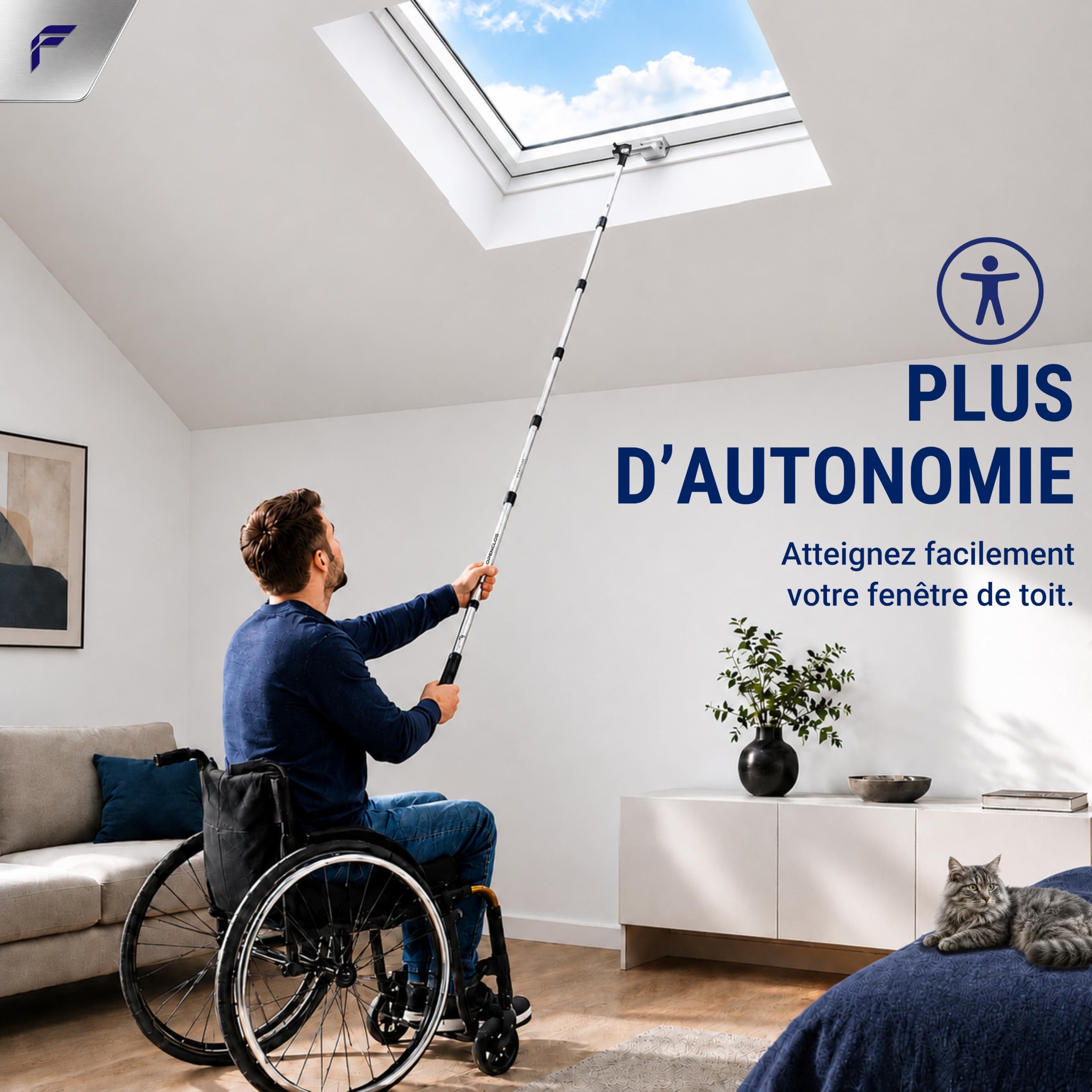 OPENCLOS Perche Canne Barre pour Fenêtre de Toit, Store Occultant, Moustiquaire, Compatible Velux GGL, GGU, GPU, GHL | Crochet Anti-Dérapant, 7 Sections Aluminium, 182 cm