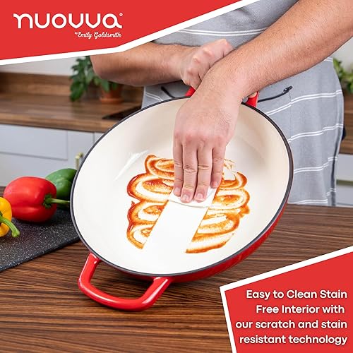 Miniatura 6 de Cazuela de hierro fundido poco profunda con tapa, olla de horno holandés antiadherente, apta para horno hasta 500  F, utensilios de cocina