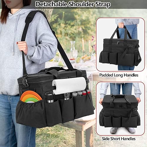 Miniatura 5 de HODRANT Organizador grande para parrilla con tapa organizador de bolsas de barbacoa y picnic con soporte para toallas de papel cesta de accesorios