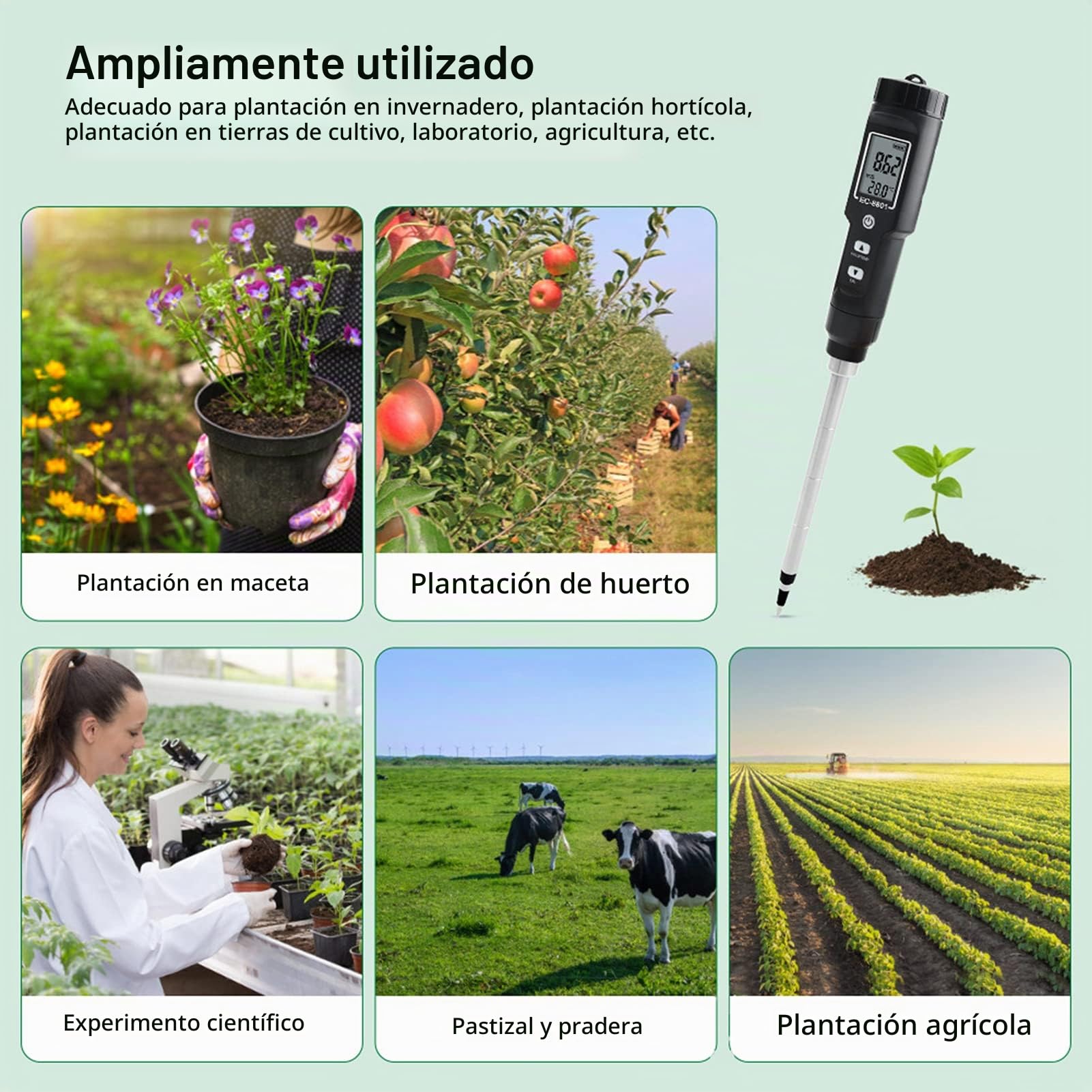 Medidor de EC de suelo directo digital Probador de temperatura de conductividad eléctrica Detector de fertilidad de nutrientes del suelo para flores Hierba Planta Jardín Granja Césped