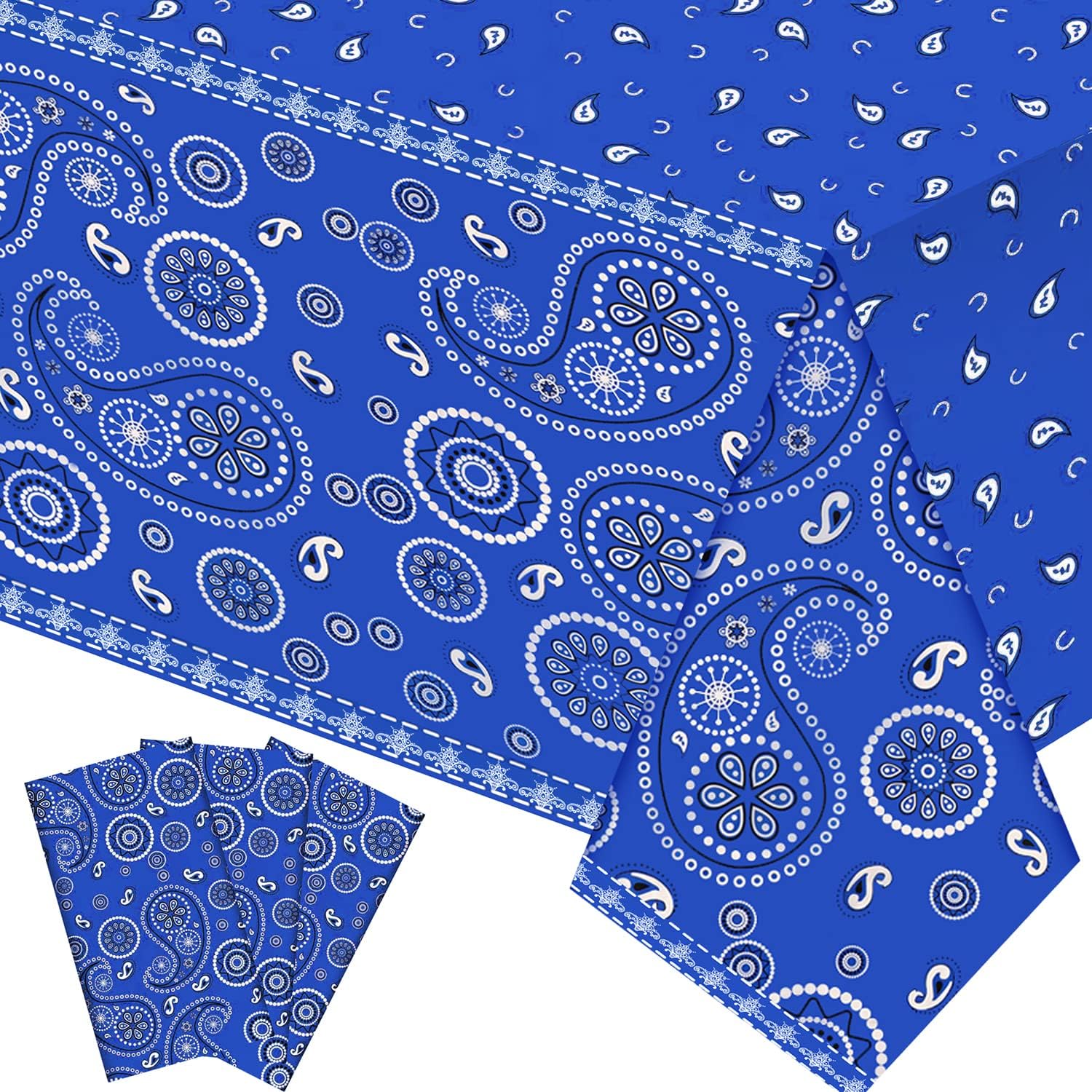 3PCS Blue Bandana Party Tablecloths Paisley Table Cover
