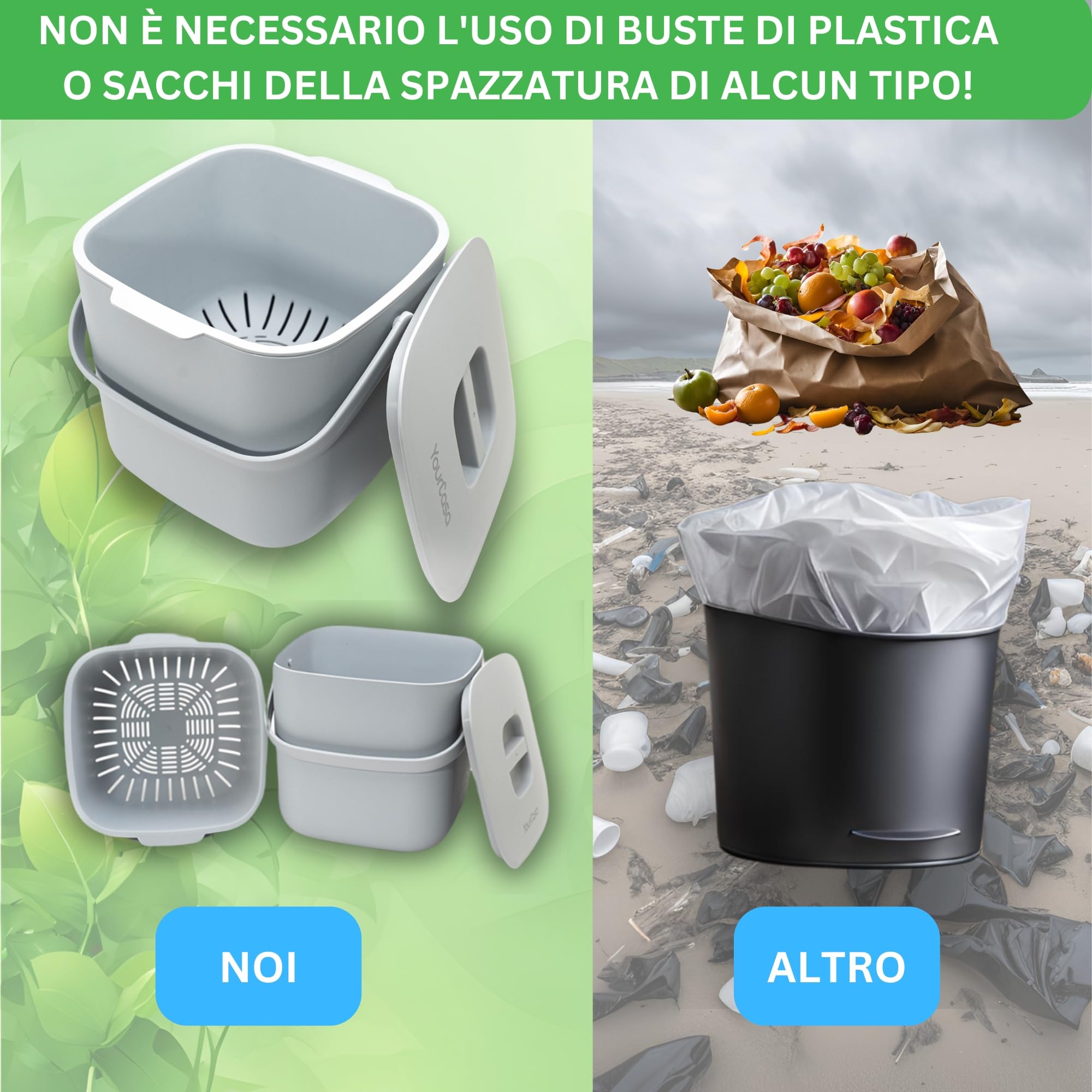 Bidone Compost Pieghevole YourCasa - 4L Per Rifiuti Organici, Lavabile E Inodore Con Filtro Carbone - Foto 10