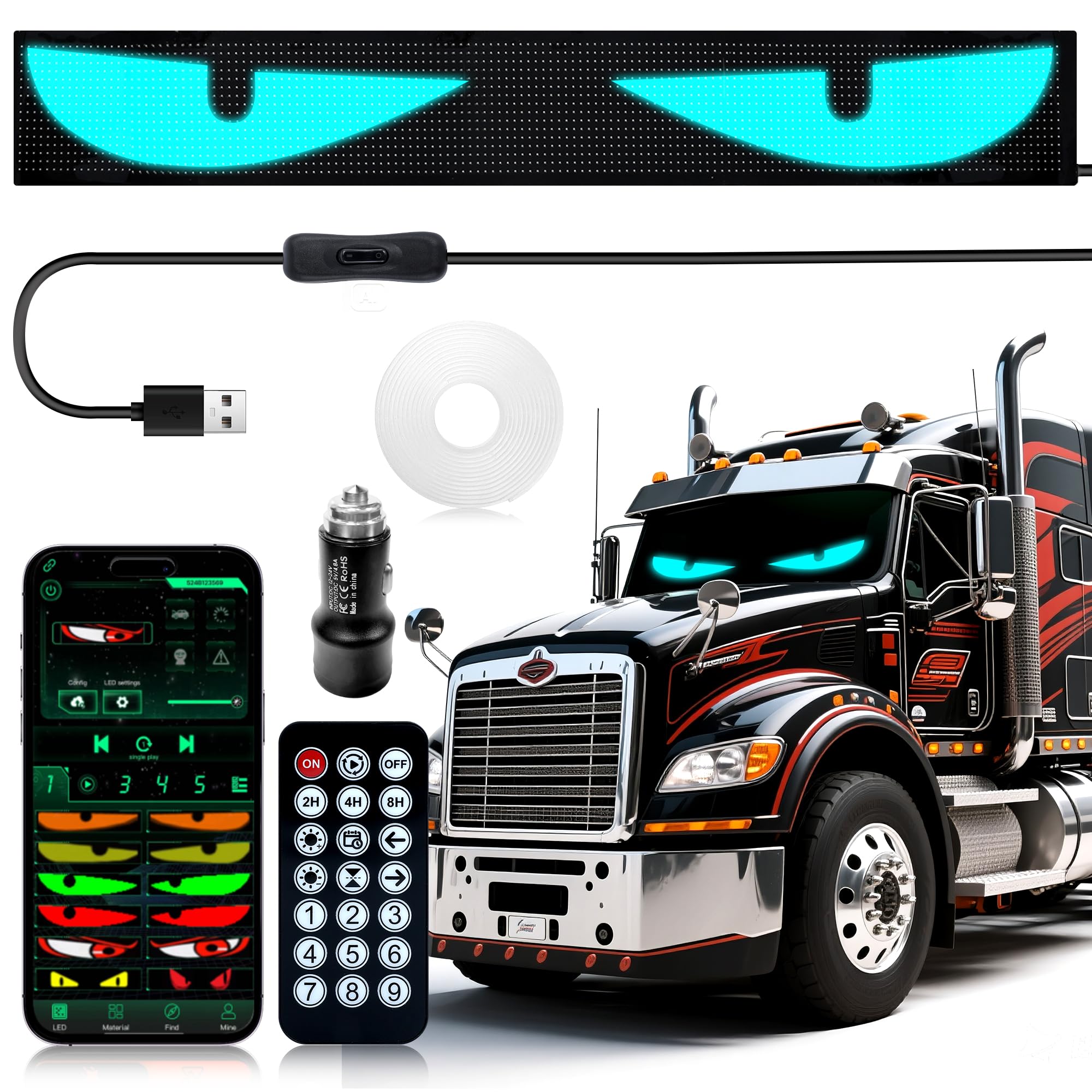 35.4"*7.56" Heavy-Duty Truck LED Devil's Eye Light Bar - Professional Grade Programmable Dynamic Lighting System with Dual Bluetooth APP & Remote
