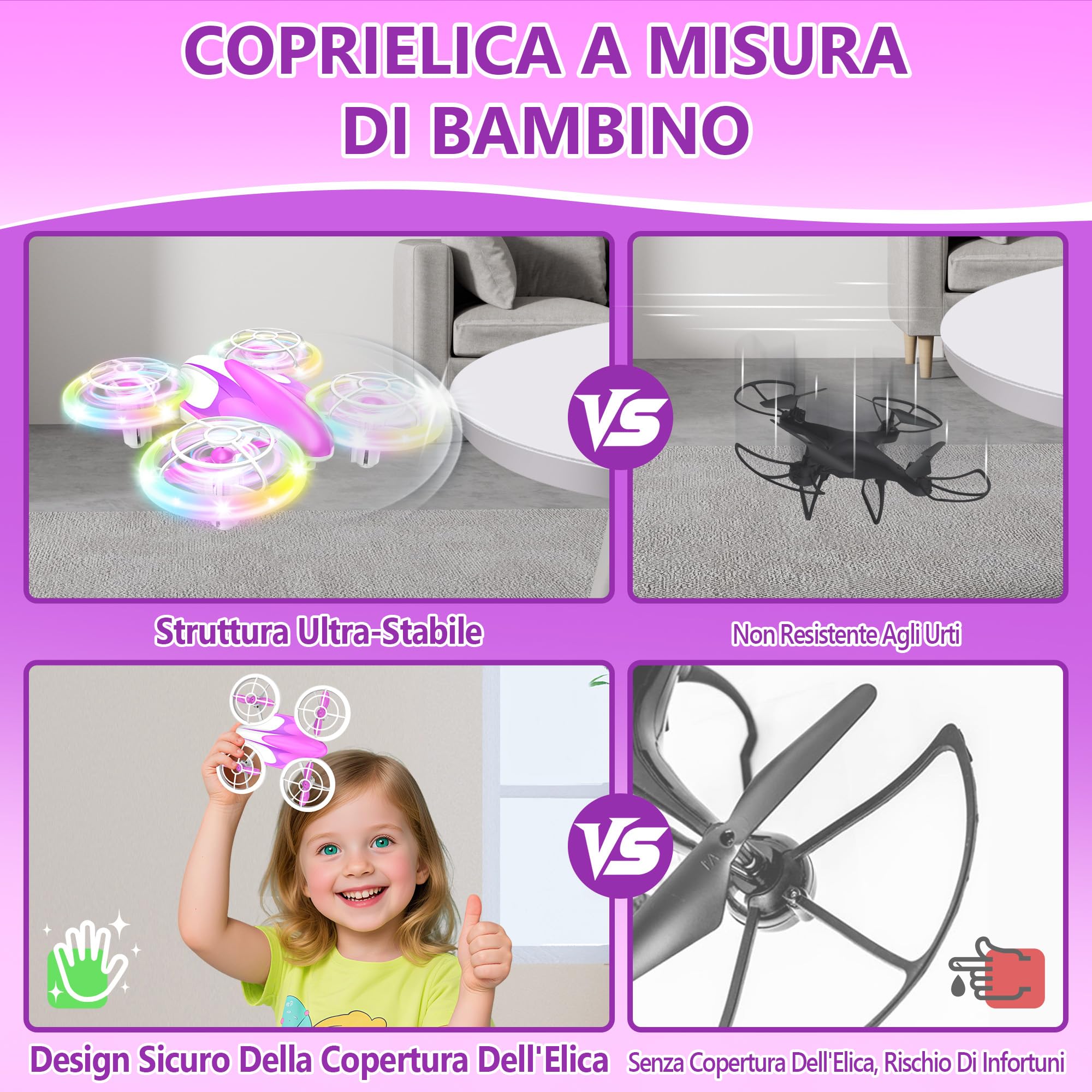 Charmofun Mini Drone Bambini con Luci, RC Aereo Giocattolo Drone Telecomandato con Funzione Hovering, 3D Flip e 3 Batterie, Giocattoli Regalo Per Principianti, Ragazzi e Ragazze (Rosa)
