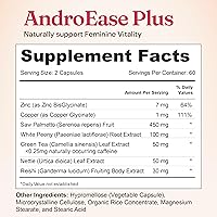 Vista 9 de Nourished AndroEase Plus - Vegan Hormone Balance for Women - Zinc, Reishi, Green Tea and Saw Palmetto for Women - for Energy, Vitality, Facial Hair