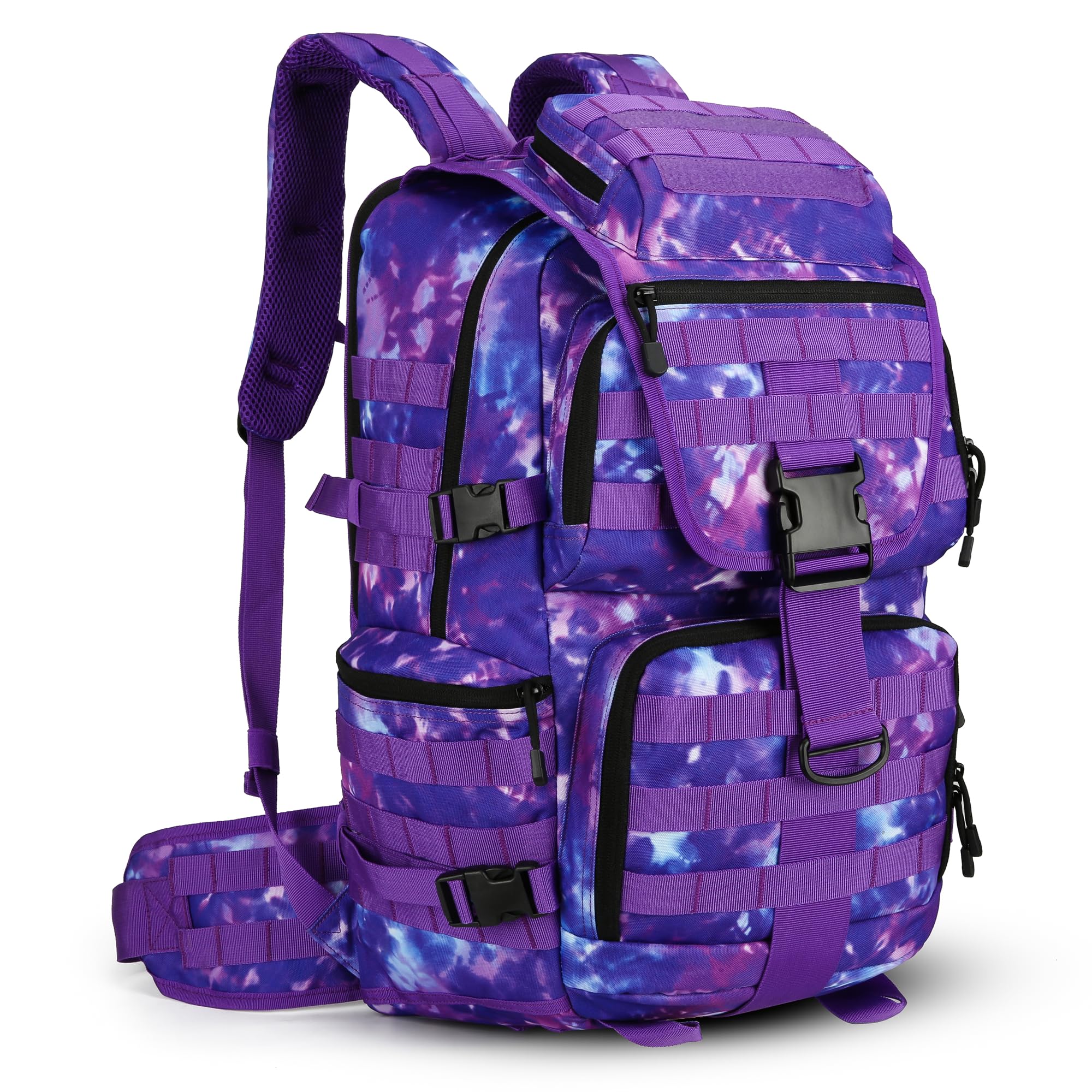HongXingHai 50L Military Tactical Backpack 3 Day Assault Pack Molle Daypack Hiking Backpack for Men and Women (Purple Tie-Dye)
