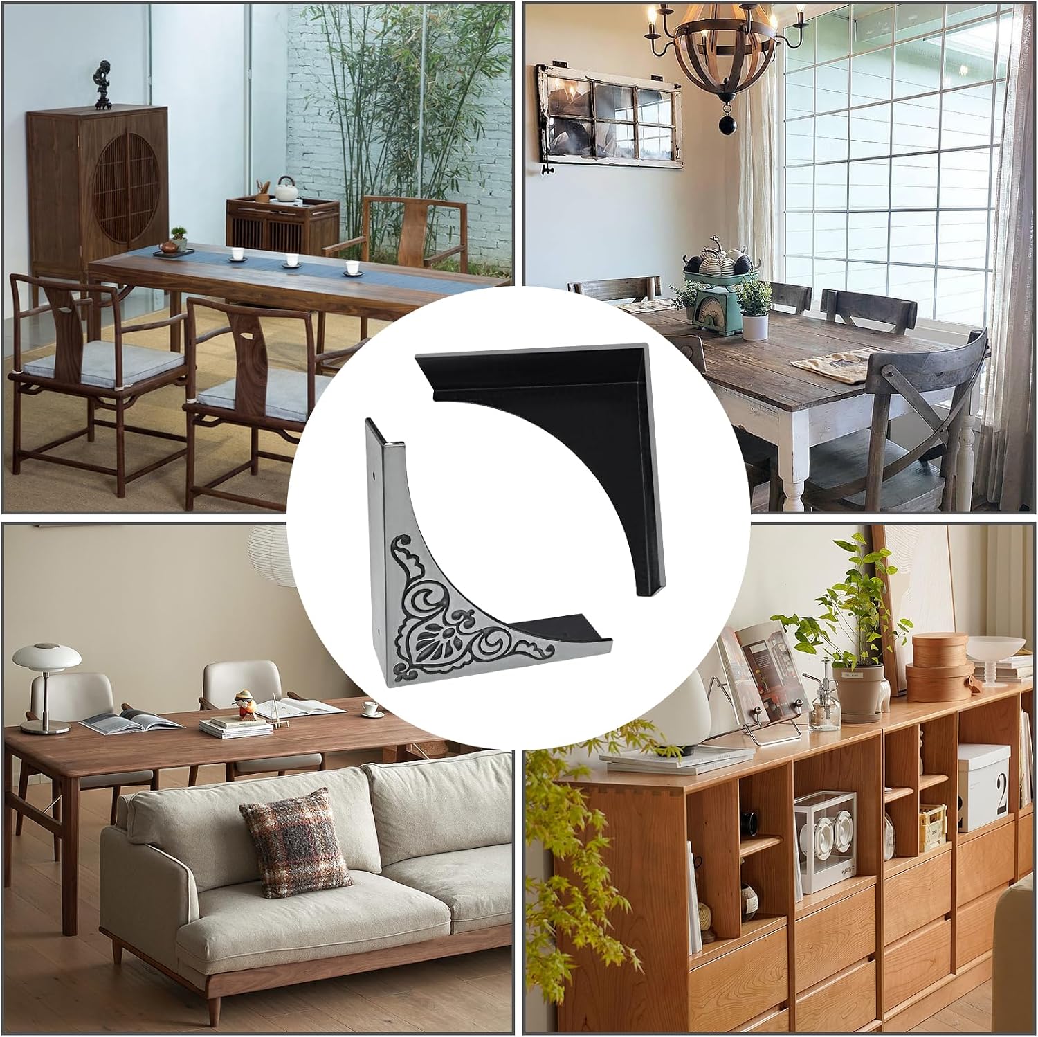 4Pcs Antique Zinc Alloy Box Corner Protector Decorative Furniture Corner Edge Safety Bumpers Cabinets Fireplace Furniture Bumpers (Flower Pattern)