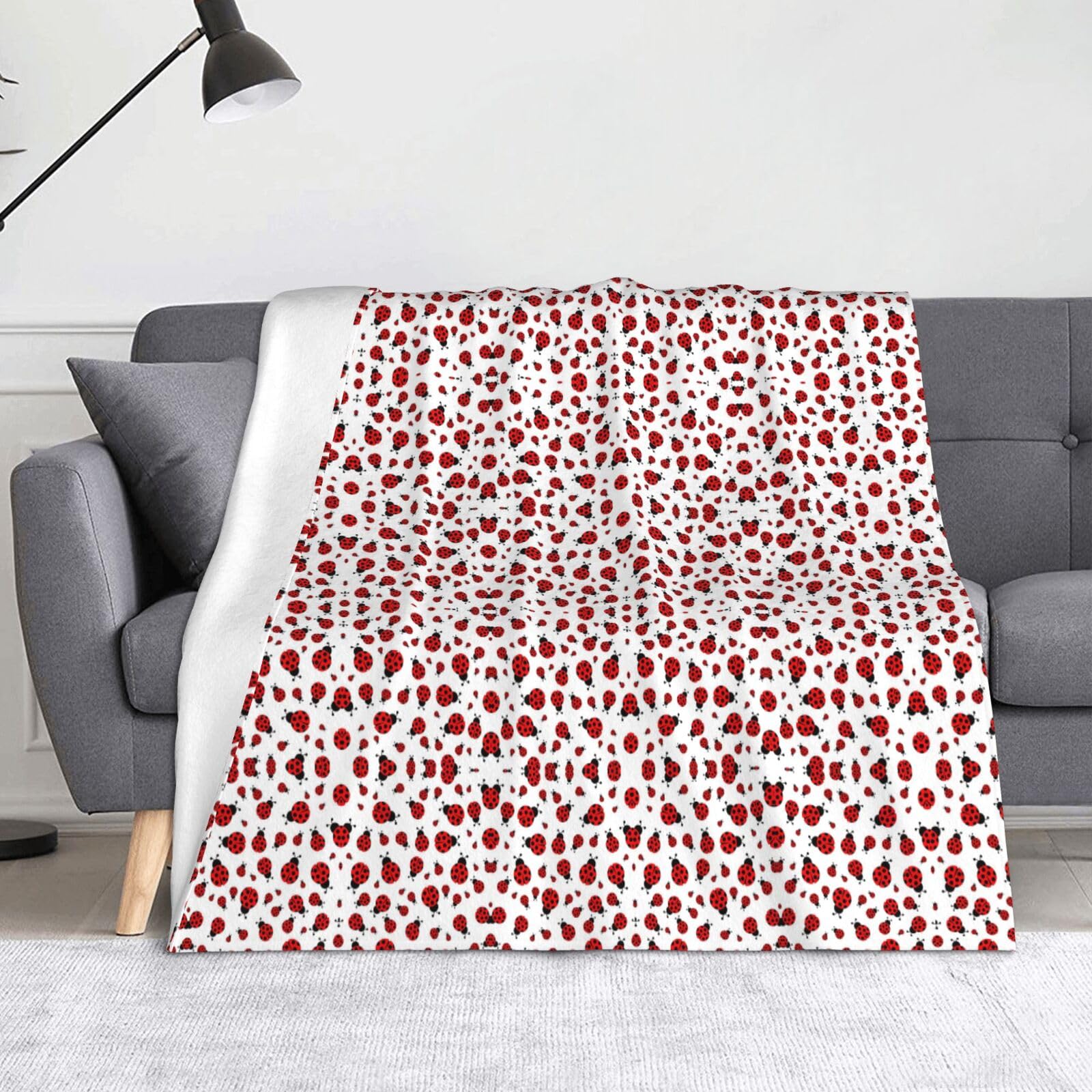 Couverture flanelle anti-boulochage CHANGLEI, plaid doux coccinelle lavable
