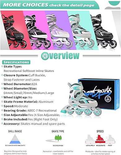 Miniatura 6 de 2PM SPORTS - Patines en línea ajustables Torinx verde para niños, patines divertidos para principiantes para niños, jóvenes, niñas, hombres y