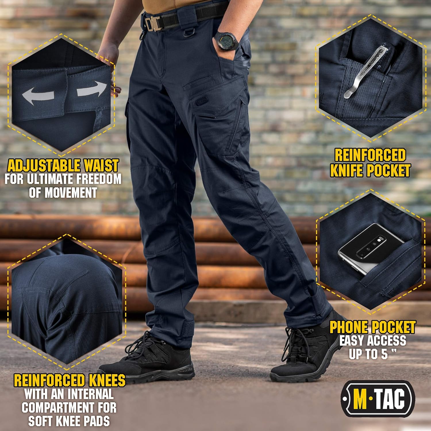 M-Tac Aggressor Flex Tactical Cargo Pants for Men – Durable Rip-Stop Cargo Work Trousers with Reinforced Knees, Stretch Fit