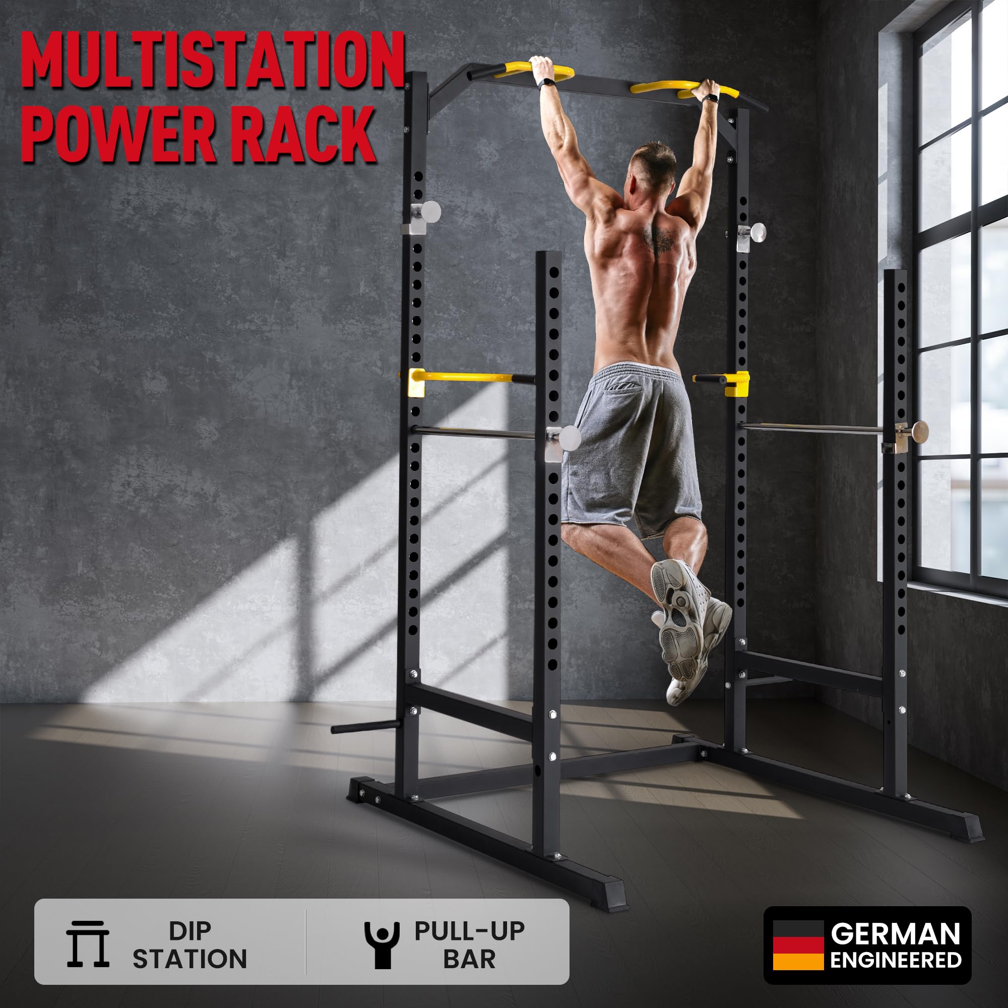 Ultrasport Unisex-Erwachsene Power Fitness Multifunktionales Rack für effektives Ganzkörpertraining, Massive Stahlkonstruktion, Schwarz/Rot, Extra breit
