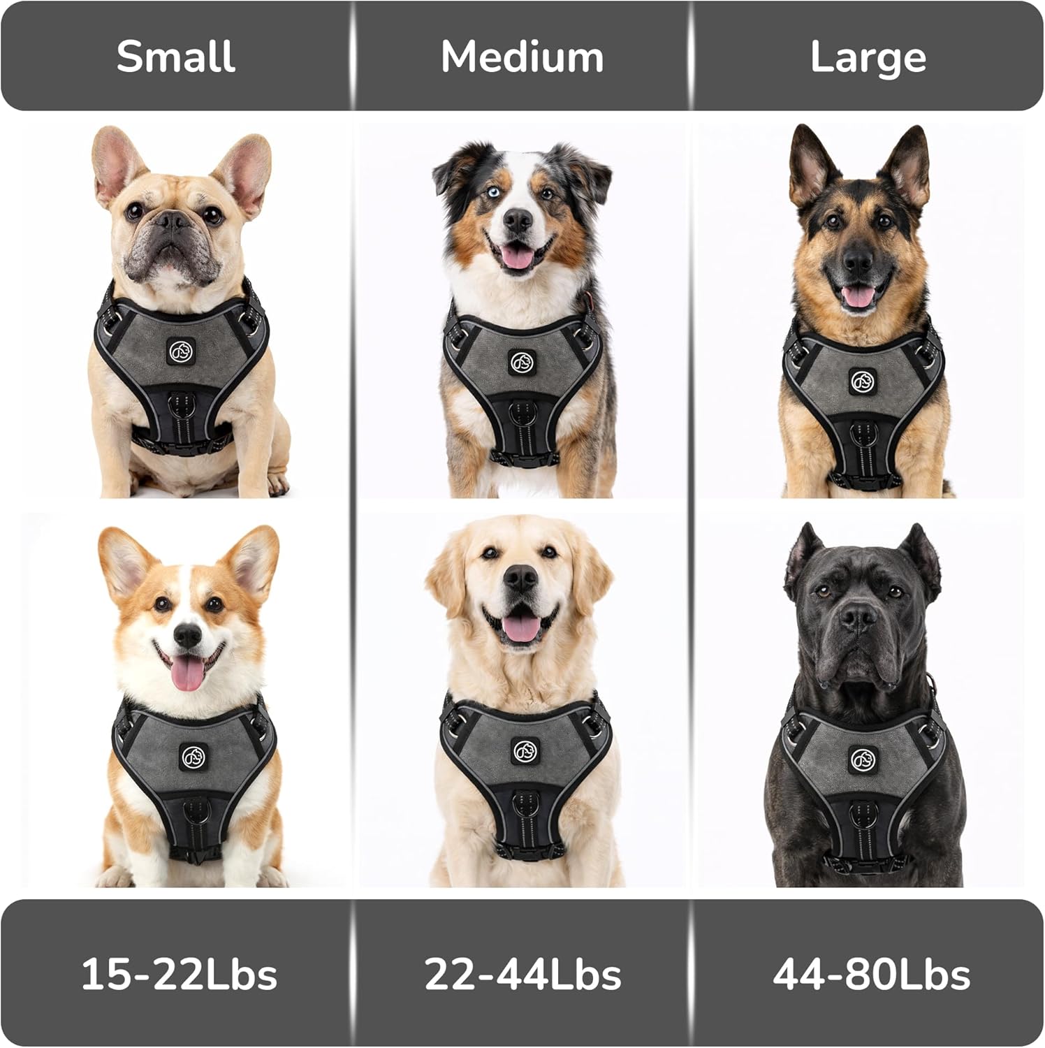 Dog Harness with Handle, No Pull Reflective Vest Harness for Medium Large Dogs, Adjustable Padded Chest Harness with Metal D-Ring (Black, S(Suitable 15-22LB))