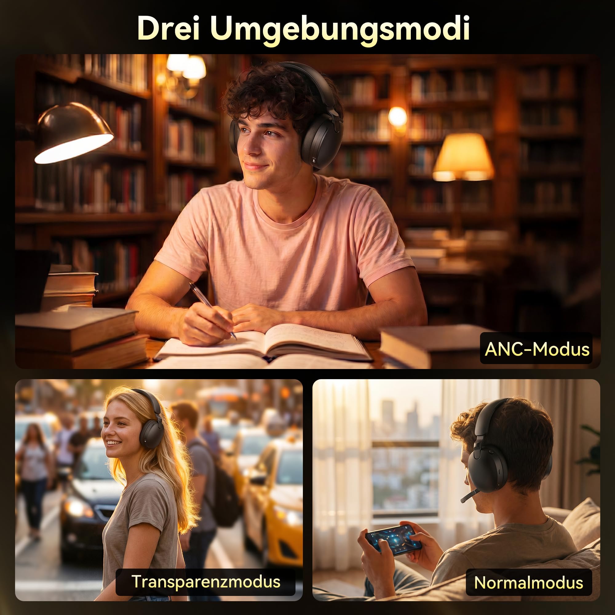 TECKNET Hybrid ANC Kopfhörer, V5.4 Bluetooth Headset mit Mikrofon, Mehrere Verbindungsmethoden, Schnellladung, 100 Std. Betriebsdauer, Over Ear Kopfhörer Bluetooth mit MFB für Musik、Büroarbeit