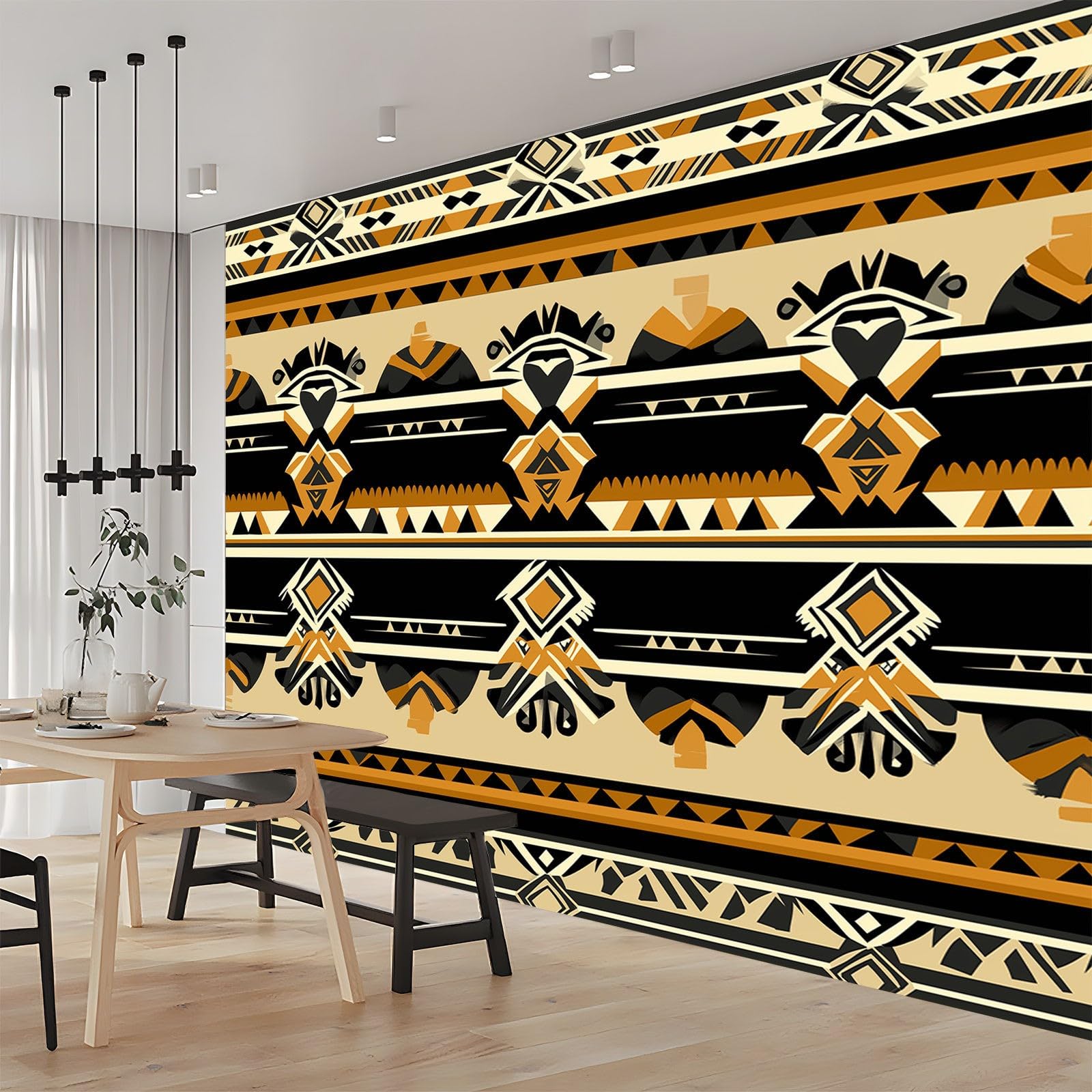 Tapeta Boho Print Etniczny Styl Beżowy Brązowy 350X256Cm(Wxh) Fototapety 3D Tapety Tapety Włóknina Dekoracja ścienna Nowoczesne Fototapety