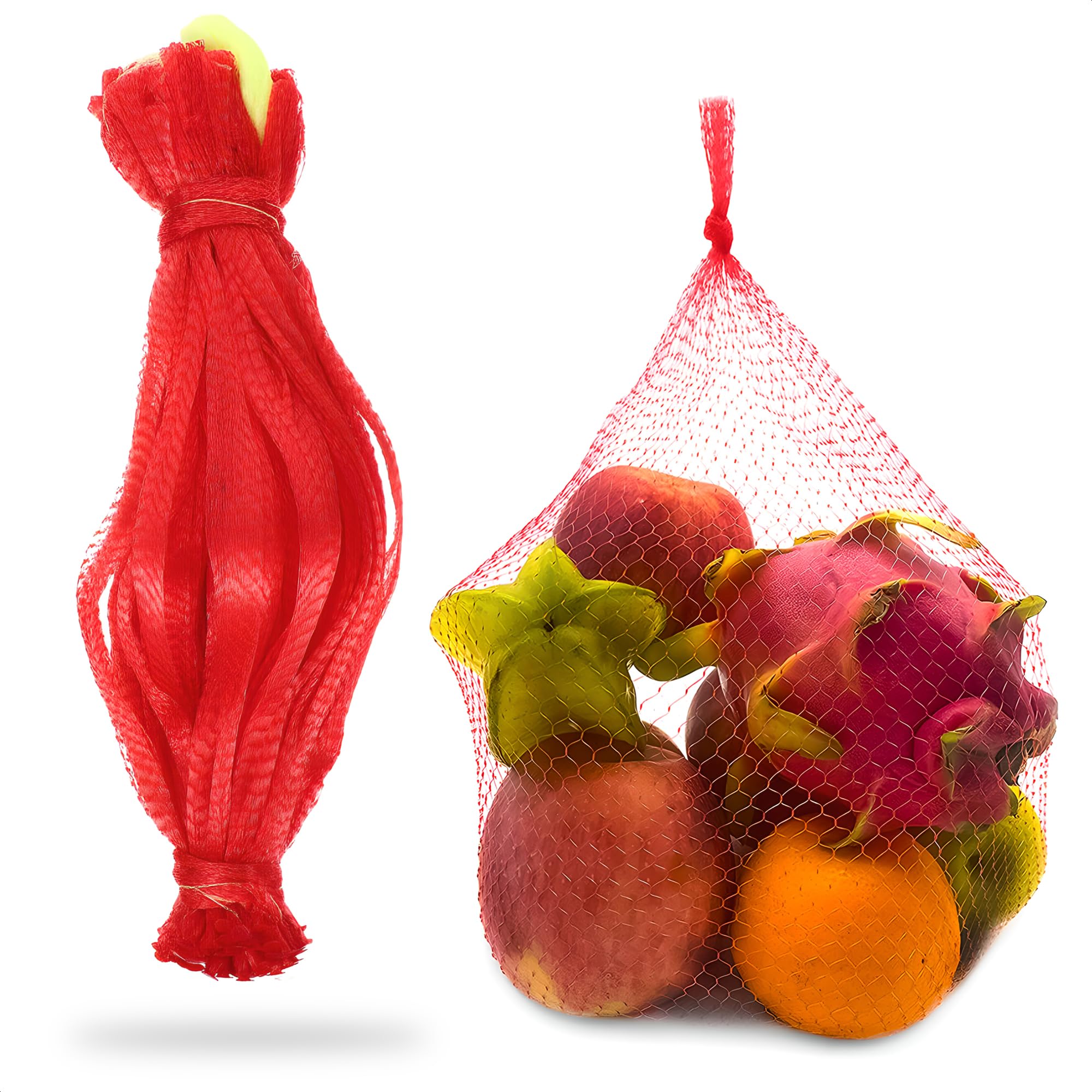 100 Pieces Reusable Nylon Mesh Net - Fruit and Vegetable Storage 24"L - Seafood Boil Bags Red Mesh Net Bag Small Netting for Produce Ideal for Onion Potato Garlic Storage Shellfish Crab Crawfish Sacks