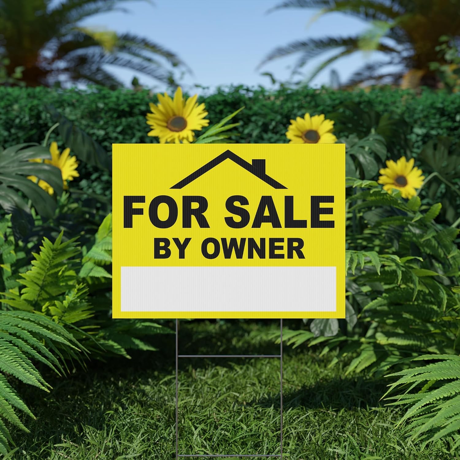 For Sale By Owner Yard Sign, Double Sided FSBO Sign with H-Stake, Weatherproof Outdoor Real Estate Sign, Red & White (Yellow, Black, 36x24 Inches)