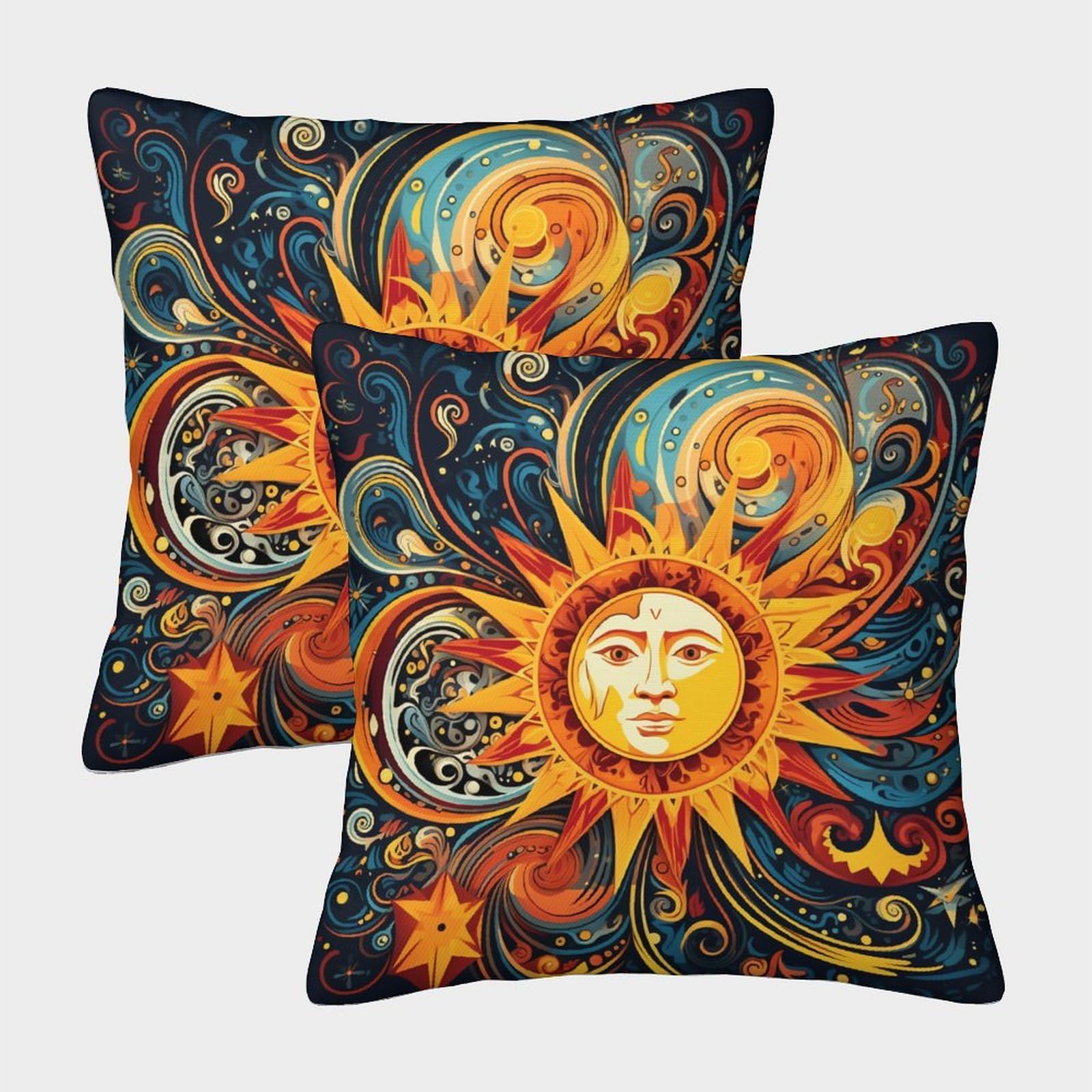 PFYWZJDDTTBD Square Decorative Bohemian Sun Throw Pillow Cases Cushion Covers Set of 2 for Livingroom Couch Patio Furniture Invisible Zipper 40x40cm