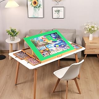 Jigsaw Puzzle Table with 4 Drawers, 1500pcs Portable Puzzle Board with Wooden Puzzle Cover, 3 Angles Tilting Puzzle Table for Adults Elder Teens