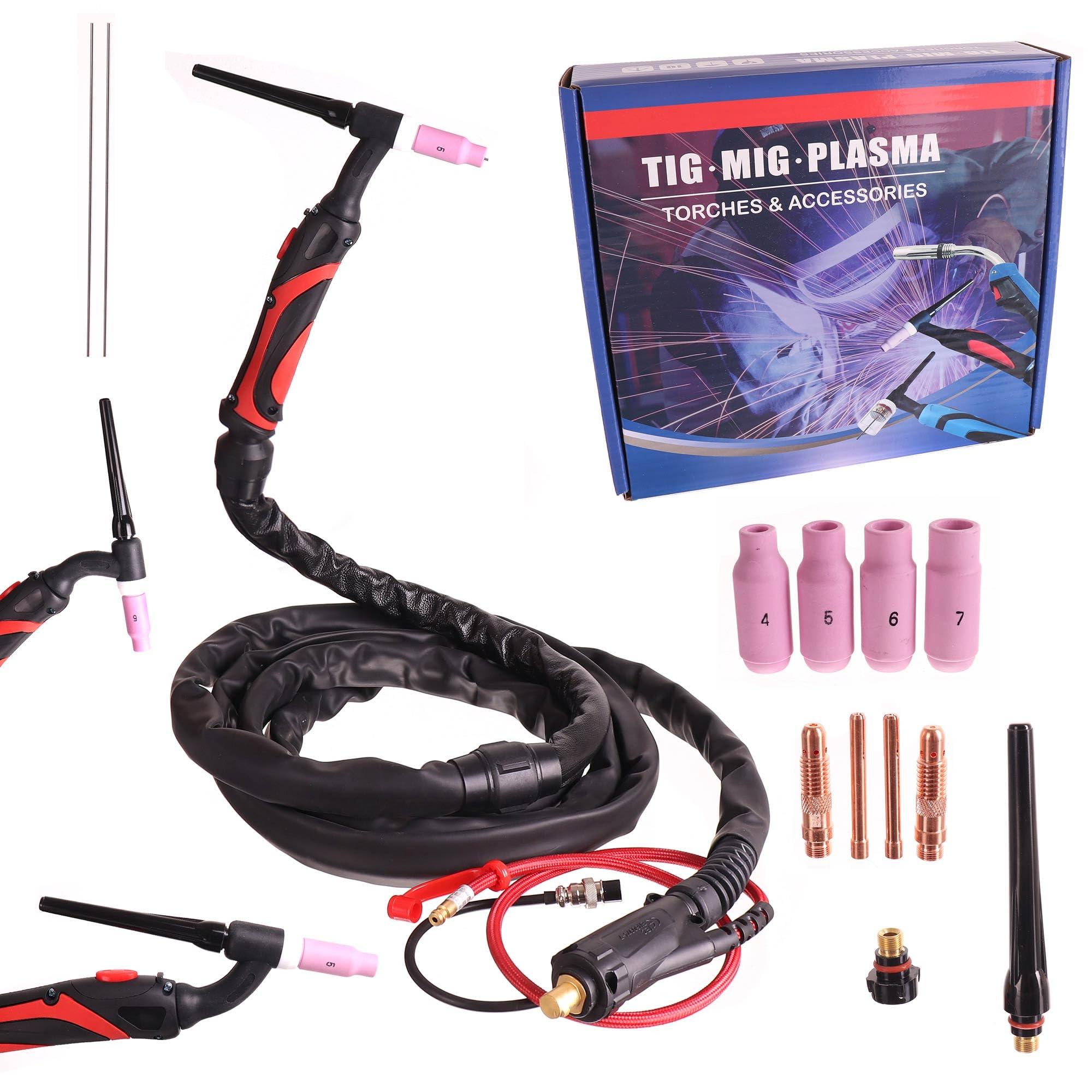 TC Technic – Antorcha de soldadura TIG SR-26 – 4 m – Conector de 13 mm | Antorcha flexible con mango ergonómico – para equipos de soldadura TIG – комплектa con accesorios para trabajos de soldadura.