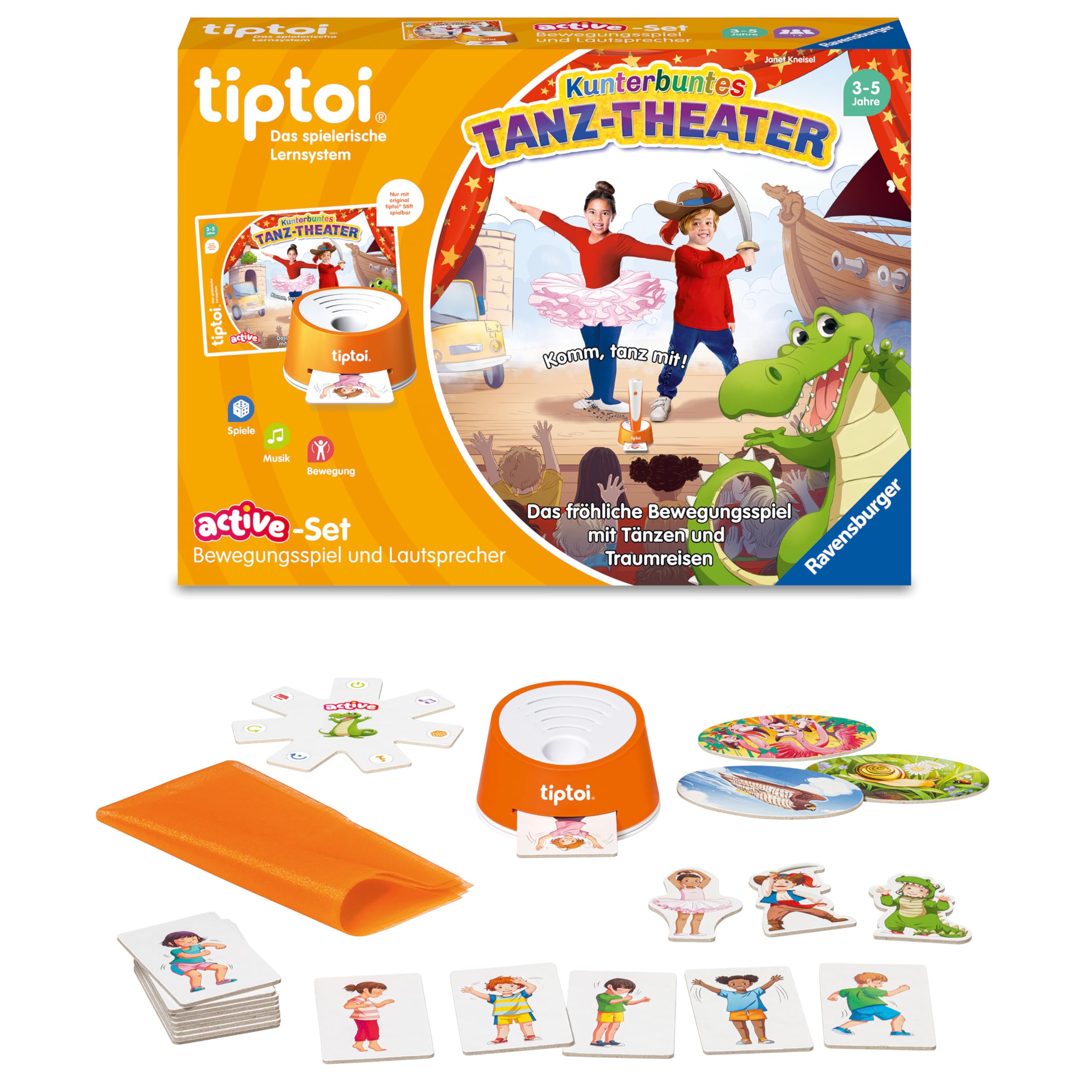Ravensburger tiptoi® Spiel 00122 Active Set Kunterbuntes Tanz-Theater, Bewegungsspiel ab 3 Jahren