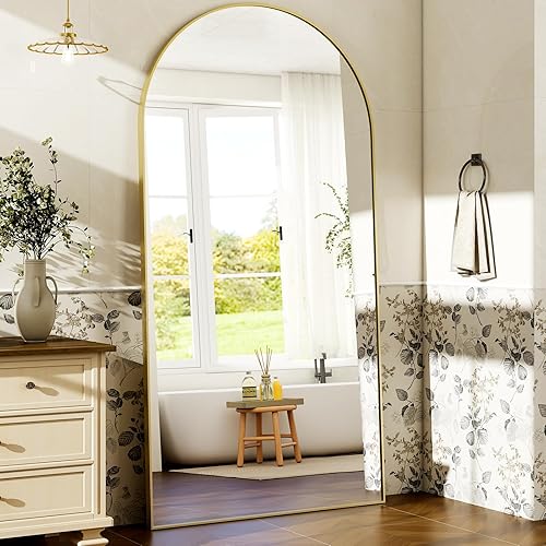 Miniatura 2 de Espejo arqueado de longitud completa de 71 x 30 pulgadas, espejo inclinado para colgar, marco de aluminio, decoración moderna y simple para el