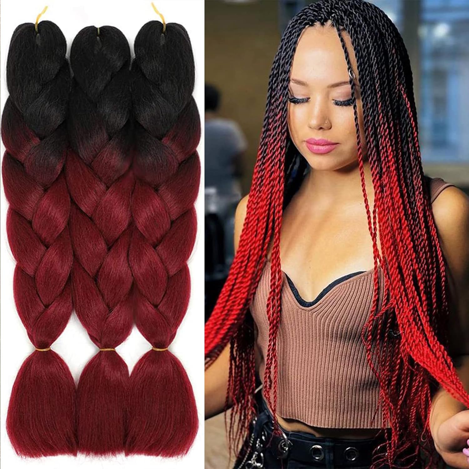 TAOYEMY Ombre Braiding Hair Extension 3 Pcs 24 inch Ombre Braiding Hair