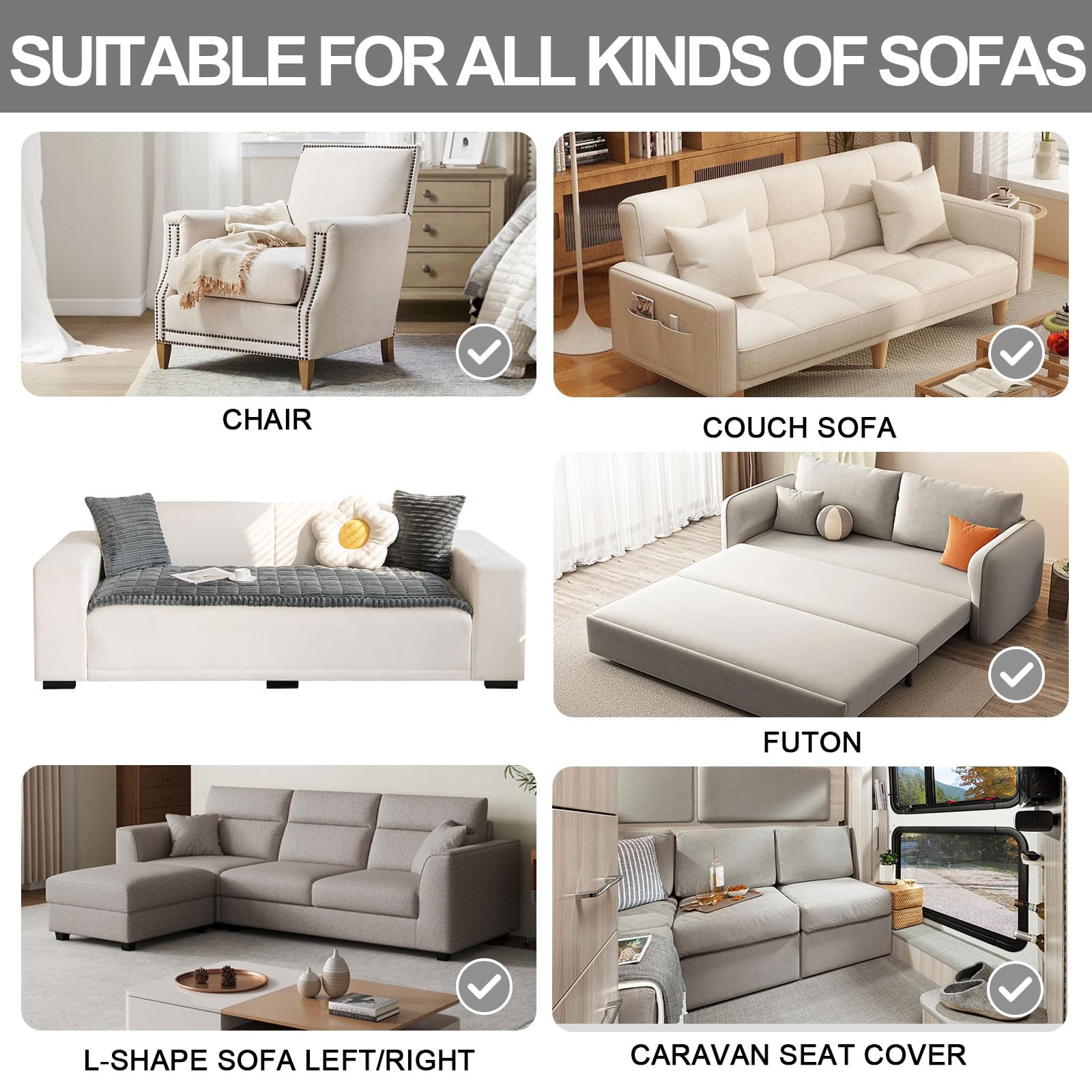 ShowyLive Sofa Covers 1 2 3 4 Seater Non Slip Sofa Slipcovers Super Soft & Thick Corduroy Sofa Cushion Covers Sofa Protectors from Pets/Kids/Dogs(Dark Grey, 28 * 59 inch/70 * 150CM) — view 6