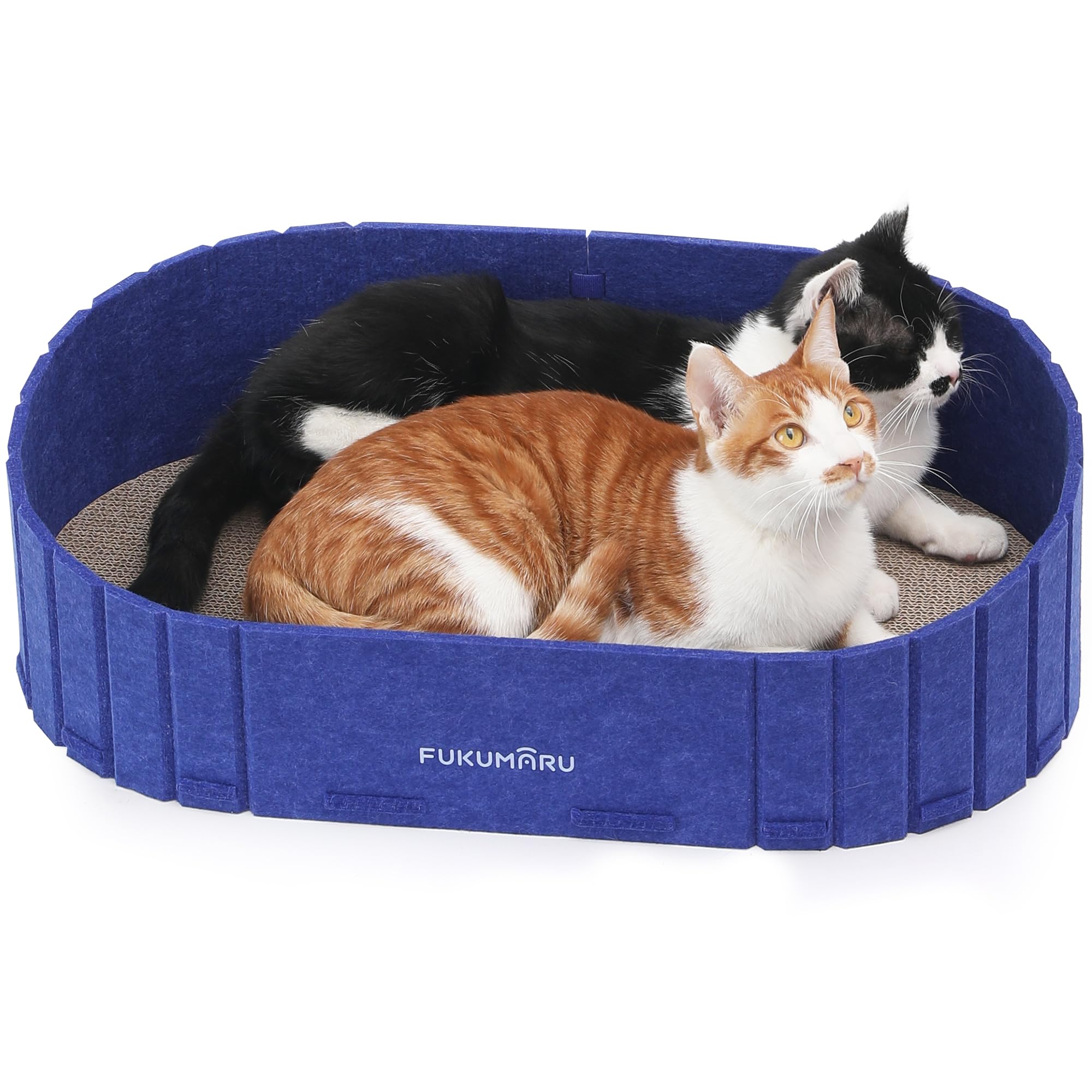FUKUMARU Kratzbrett für Katzen, 61 cm Kratzpappe in Sofa-Form, Umkehrbares Katzenbett, runde Kratzpads aus hochwertiger Filz und Karton, Blau