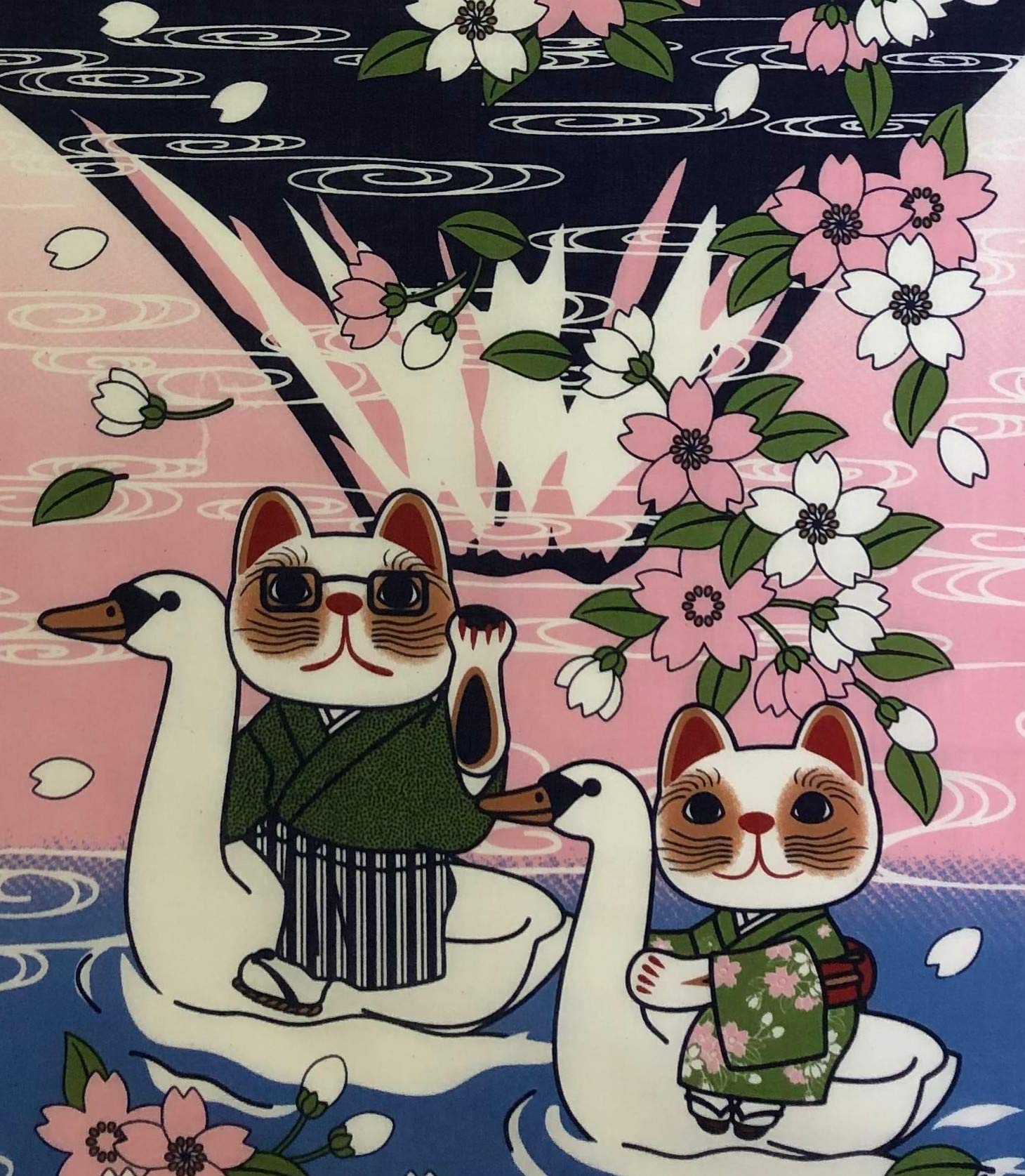 Amazon｜ヤギセイ 手ぬぐい 「逆さ富士」 福招き猫 捺染てぬぐい