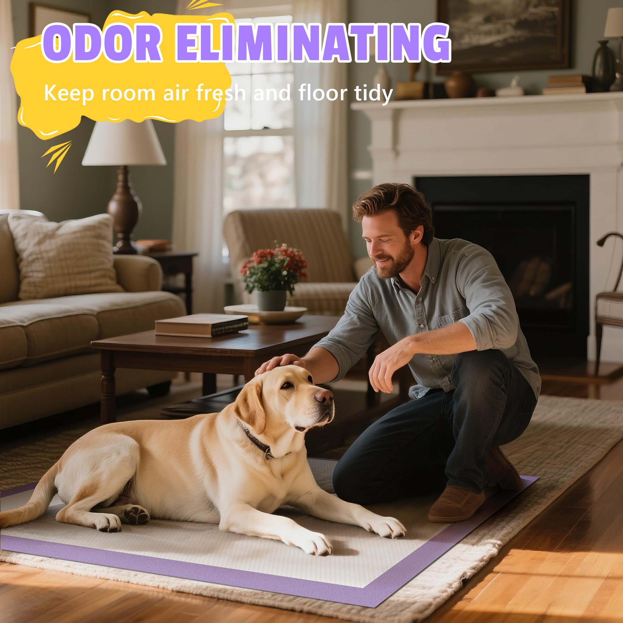Boscute Almohadillas gruesas con aroma a lavanda, 6 capas, pesadas, absorbentes, de 30 x 36 pulgadas, para entrenamiento de mascotas, almohadillas de polímero extra grandes a prueba de fugas de secado