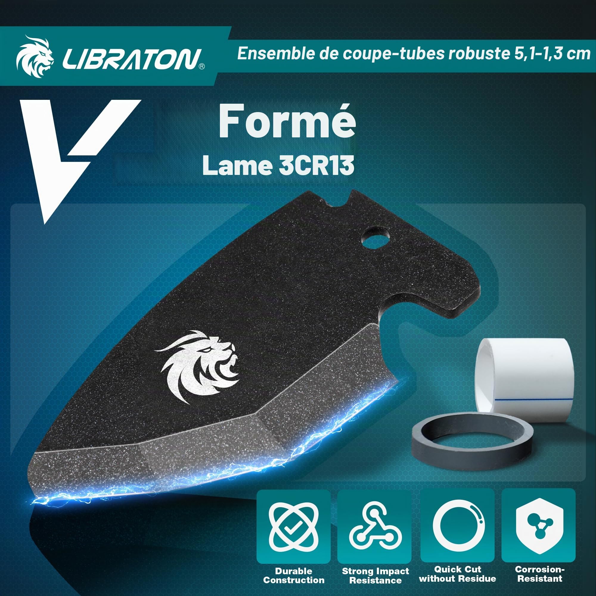 Libraton Coupe-tube PVC, 63mm Coupe-tube Plastique, Coupe-tube à Cliquet avec Lame Interchangeable & Outil D'ébavurage, pour Tubes PEX, PVC, PPR, Flexibles et Tuyaux de Plomberie
