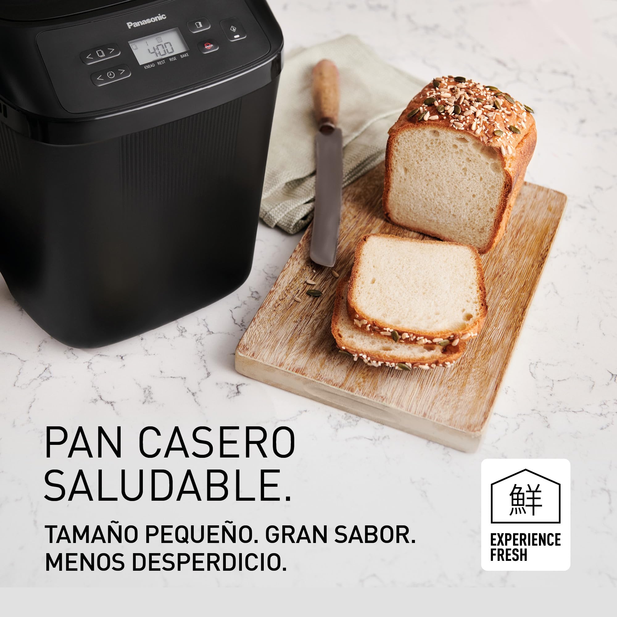 Panasonic SD-PN100KXE Mini Panificadora Automática para Hogares Pequeños, 4 Programas Sin Gluten, Diseño Compacto, 18 Programas Automáticos, Pantalla LCD, Pan Pequeño 200 o 400g, Negro
