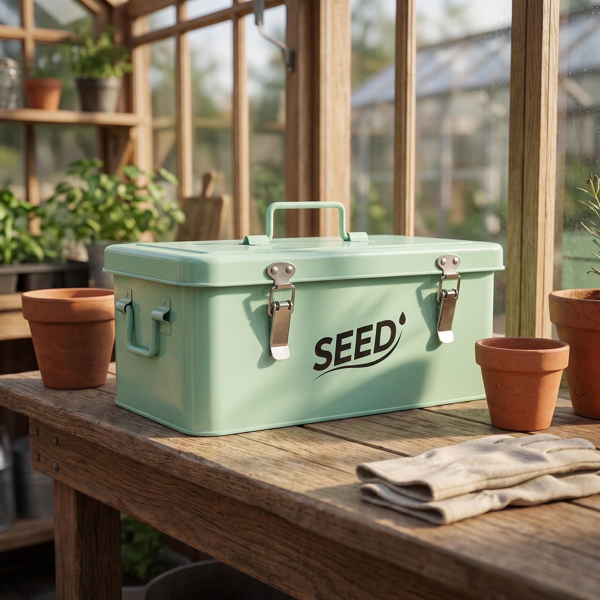Toddmomy Caja para Paquetes de Semillas con separadores - Organizador de 4 Compartimentos con asa - Contenedor para la colección de Semillas de Plantas y Flores (Verde Claro)