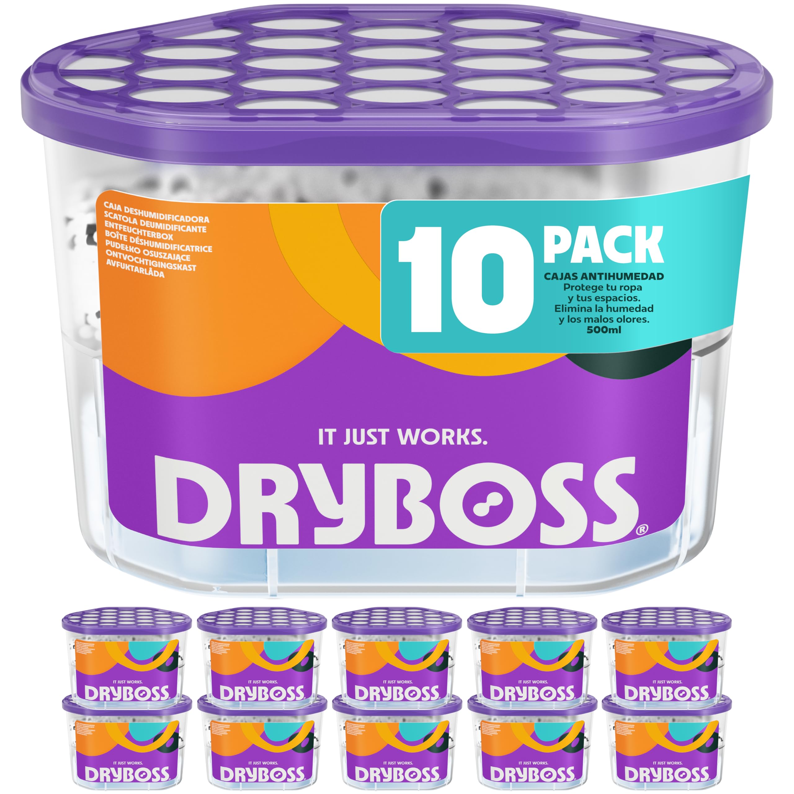 DRYBOSS Pack x 10 Deshumidificador Absorbente Anti Humedades de Armarios