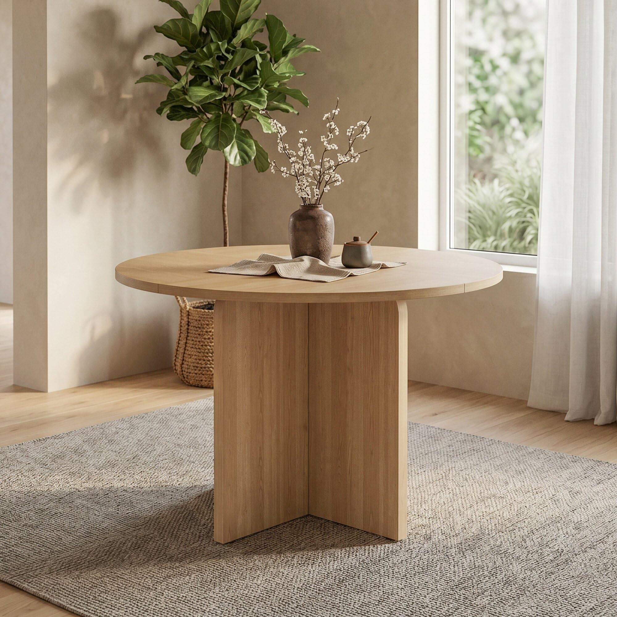 Merax Tavolo da pranzo rotondo Ø 120 cm per 4-6 persone, tavolo da cucina in MDF, tavolo da pranzo in stile scandinavo, tavolo da cucina classico con venature del legno