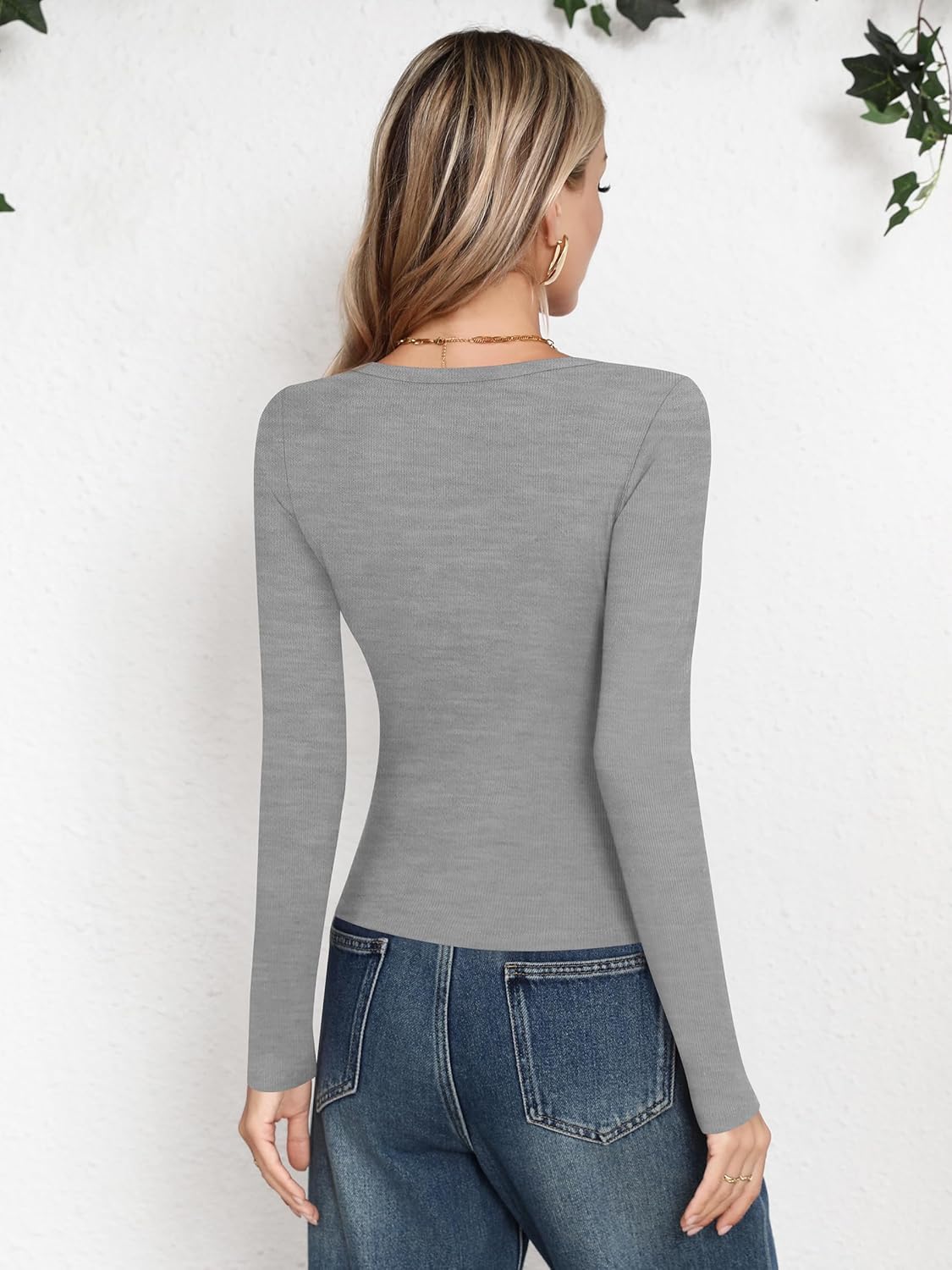 Laughido Women's Crew Neck Long Sleeve Basic T Shirts Slim Fit Casual Tops Ribbed Knit 2025 Clothes - Image 5