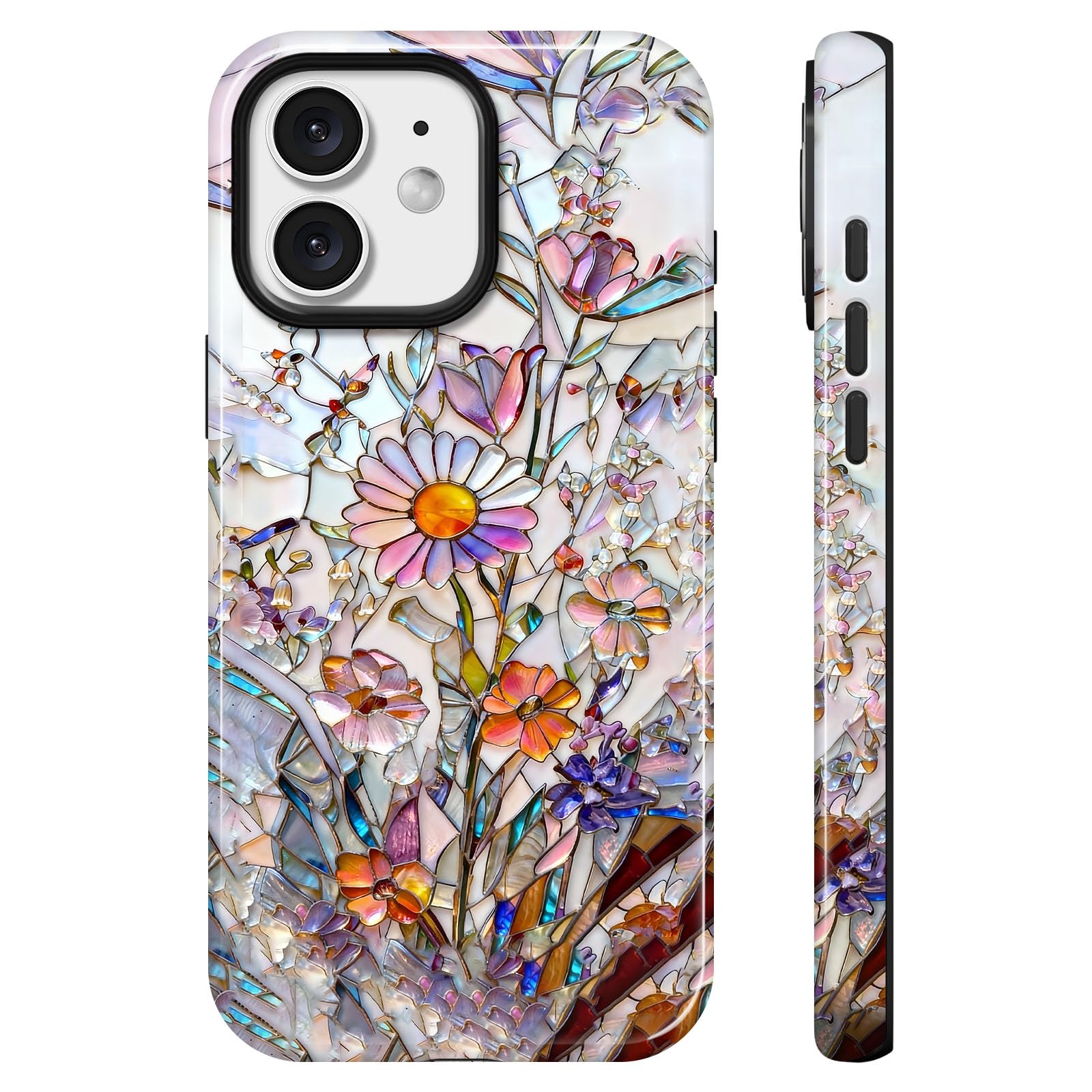Lumen etui do iPhone'a 12 / iPhone'a 12 Pro, kompatybilne z Magsafe, twarda obudowa z ochroną aparatu, dla kobiet, dziewcząt, nastolatków, kolorowy bukiet dzikich kwiatów, witraż, pastelowy, radosny