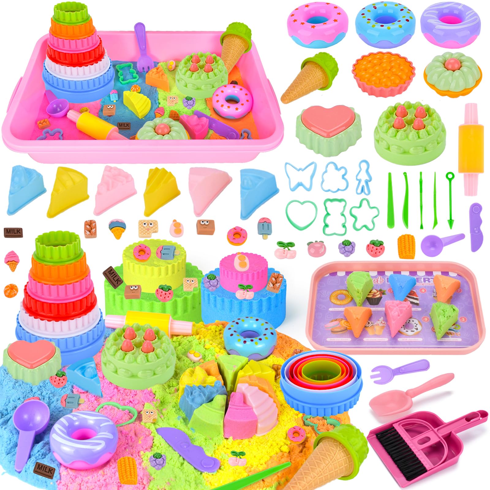 BBWELL Sable Magique Enfant,Jouet Sensoriel de Sable 900g Magic Sand 5 Couleurs,Sables Jouet Kit,Fille Jeu de Sables Kit,Sablees Magique Dessert Kits,Cadeau D'anniversaire Enfant de 3+ Ans