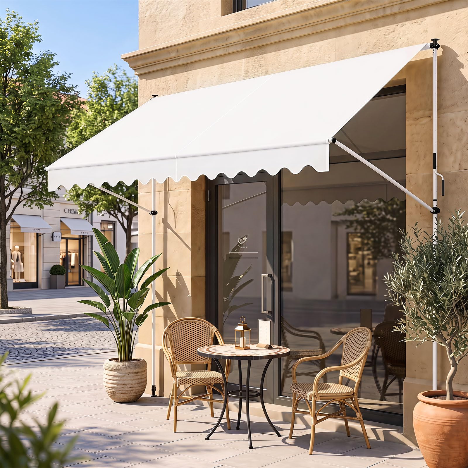 COSTWAY Tenda da Sole a Morsetto, Tenda per Balcone Senza Foratura Altezza e Inclinazione Regolabili con Manovella, Telo Impermeabile e Resistente ai Raggi Solari e Telaio Antiruggine (4M,Bianco)