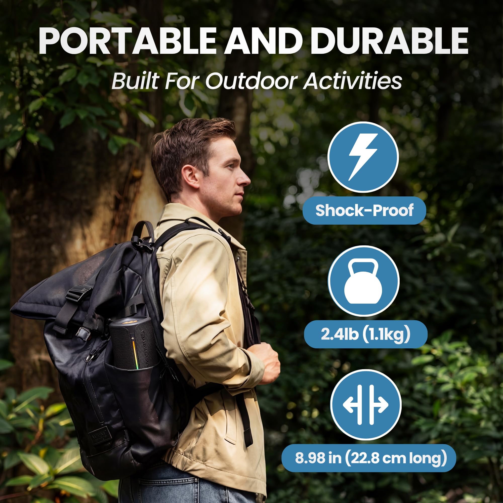 Altoparlante Bluetooth portatile Walla Boom+ - Audio ad alta potenza da 20 W, impermeabile IP67, accoppiamento TWS, ricarica USB-C, 8 ore di riproduzione, Bluetooth 6.0, progettato per interni ed