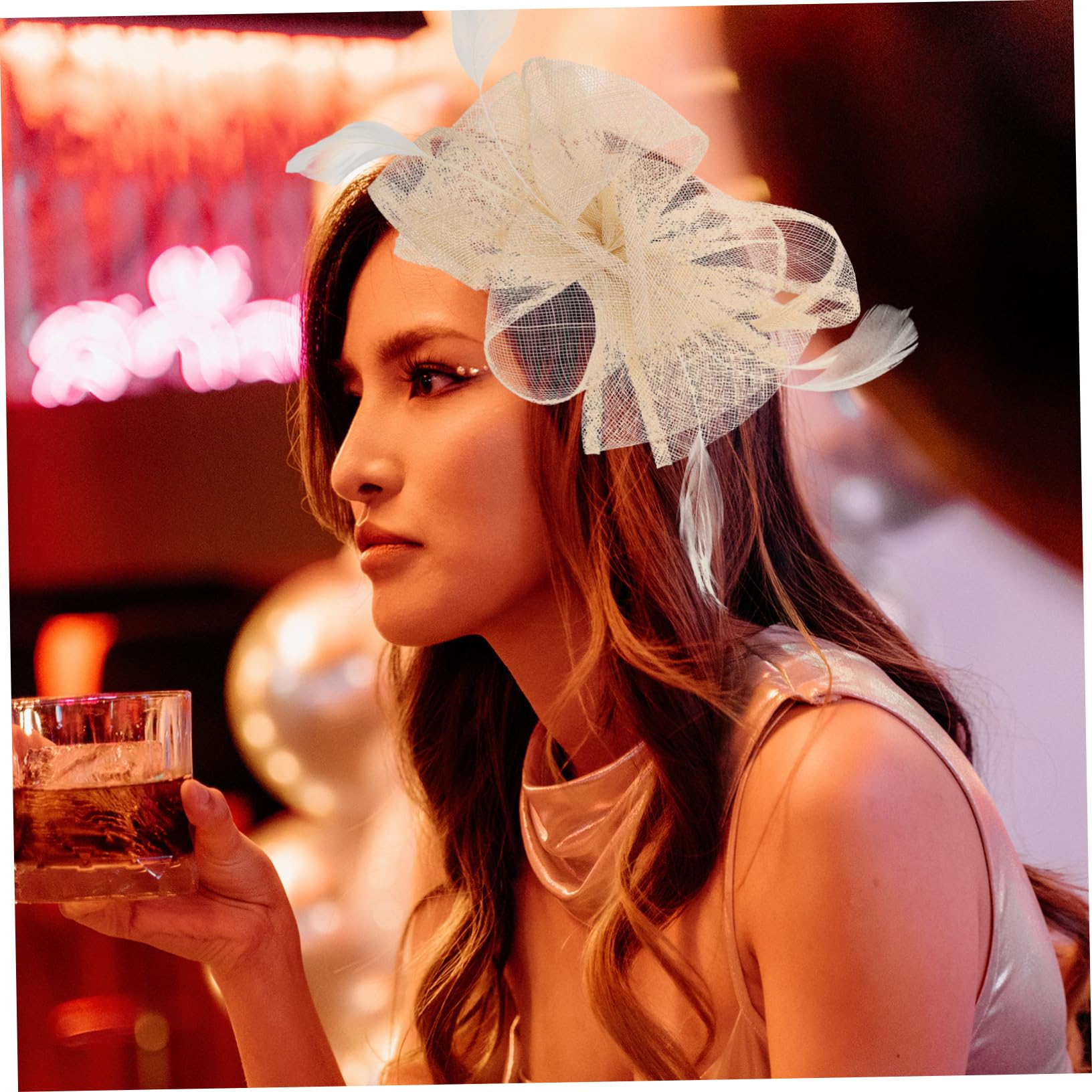 Didiseaon 2pezzi Fascinator Elegante Garza Per Donne Accessorio Moda Cerimonia e Party Cerchietto Beige Per Sposa e Occasioni Speciali Comodo e Leggero