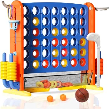 Giant Connect 4, Family Games for Kids and Adults, Outdoor/Indoor Giant Garden Games with Basketball Hoop, Ring Toss, 42 Jumbo Rings, Golf Game, Giant 4 in A Row Game Set