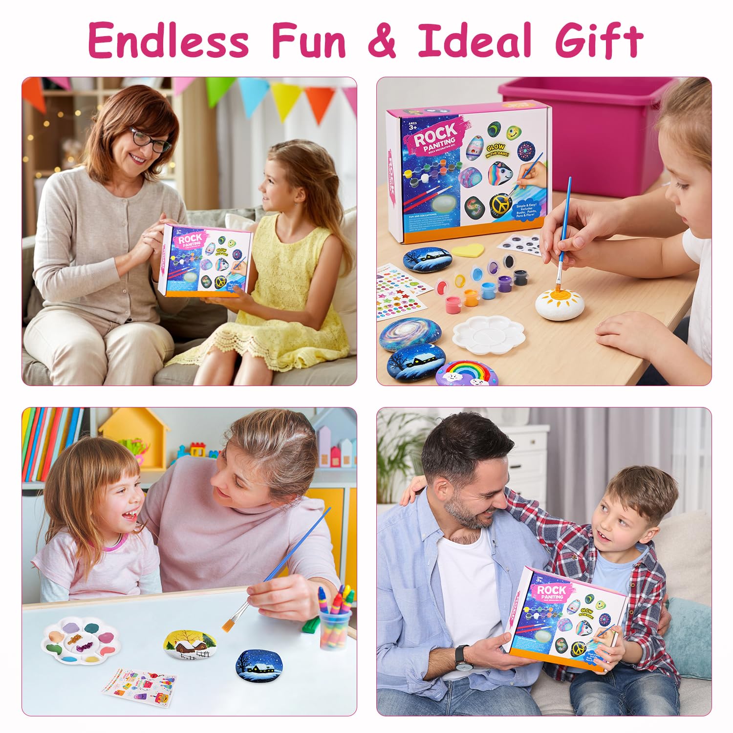 Kit Peinture Sur Pierre Enfant – 12 Galets + 12 Peintures – Activité Manuelle Créative – Cadeau Idéal Pour Filles Et Garçons 3 à 10 Ans