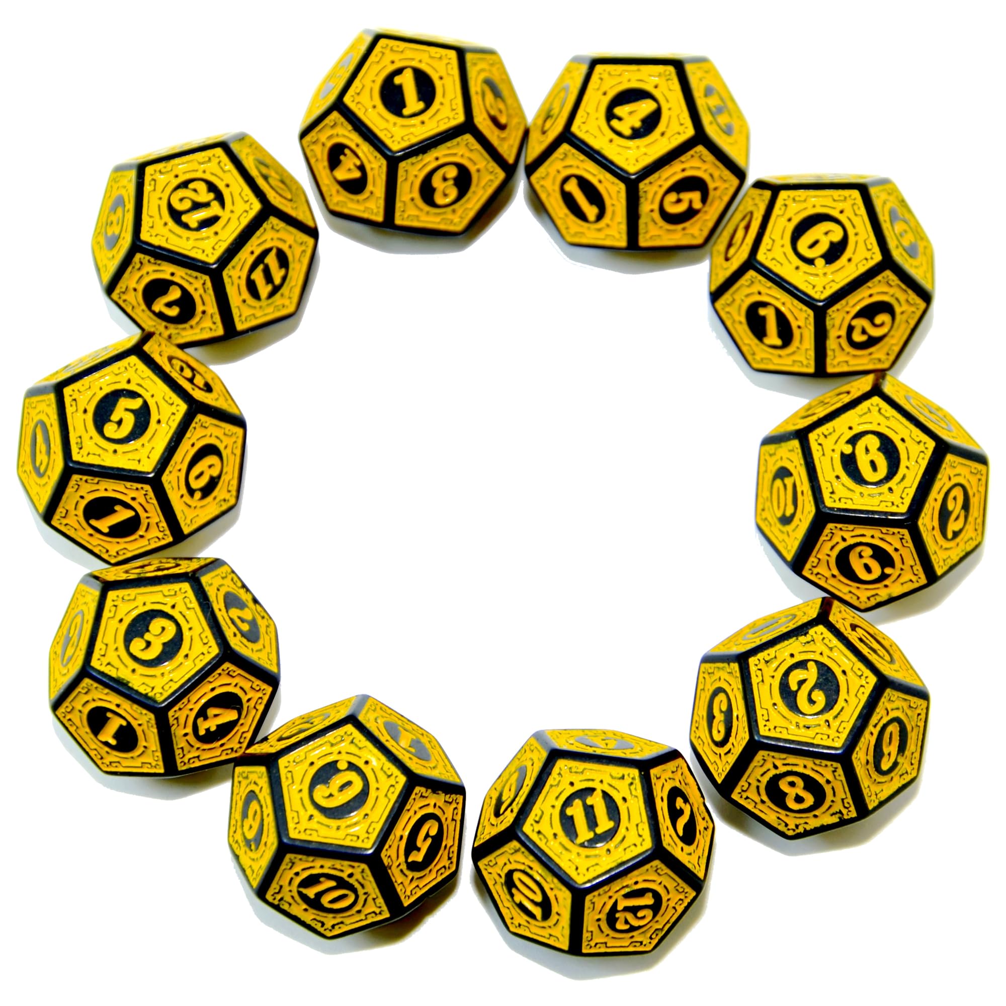 SmartDealsPro 10-Pack Six Sides D6 12 Sided D12 Dice Die for DND Dungeons and Dragons MTG PRG Wow Table Game Math Teaching (D12, Yellow Letters) — image 1