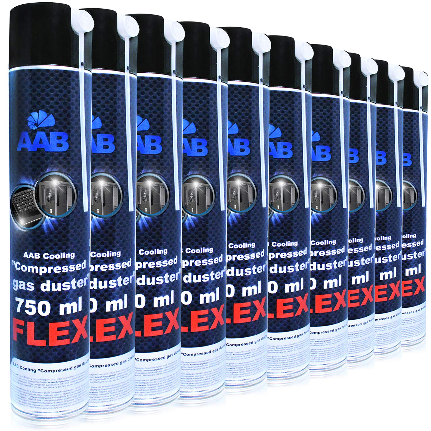 AABCOOLING Compressed Gas Duster Flex 750ml - Set of 10 - Dust Cleaner with a Flexible Tube, Canned Air, Dust Cleaner for Keyboards, PC Cleaning Kit, Computer Cleaner