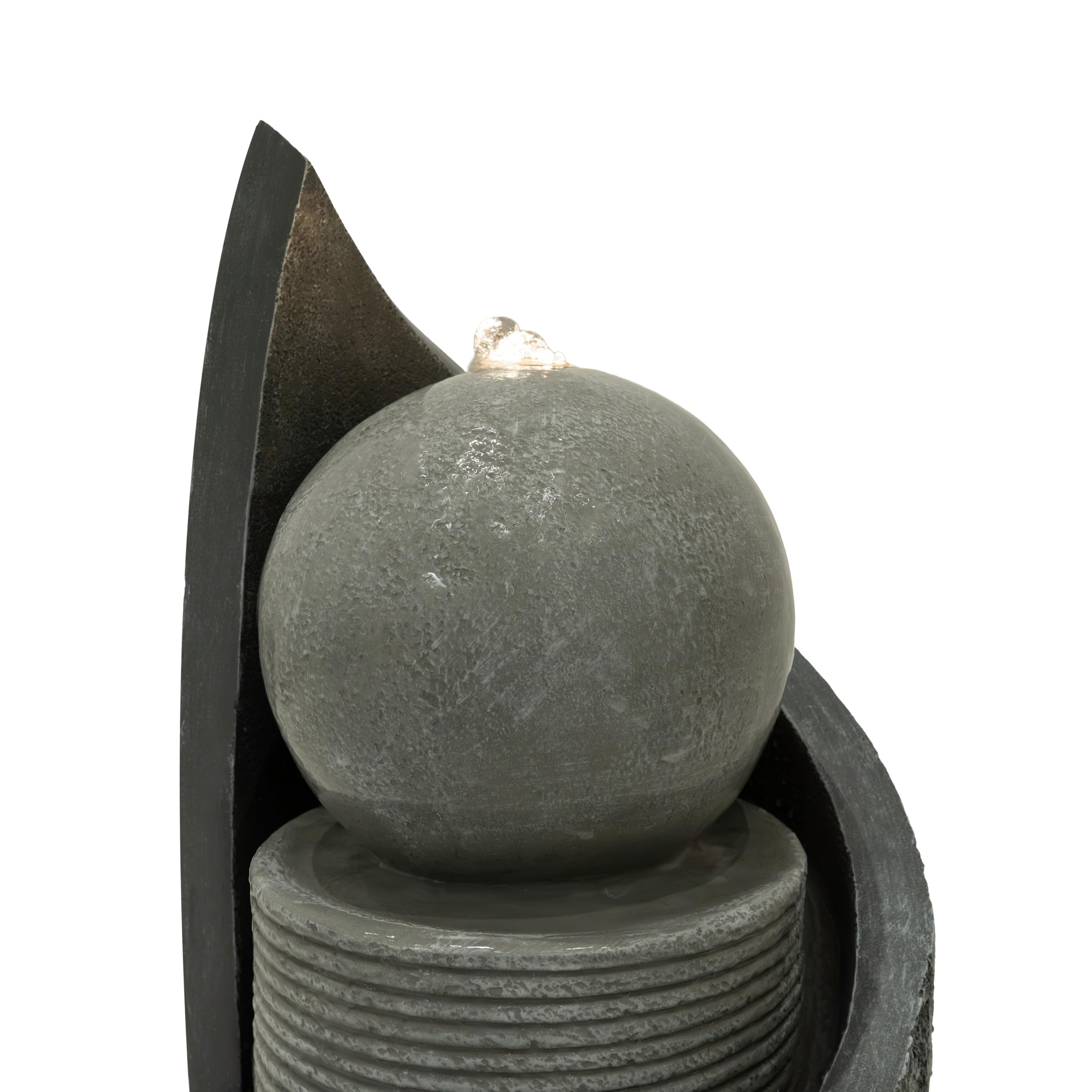 Fontaine de Jardin Cascade Électrique Extérieure Polyresine Gris 4 Lumières LED Blanc Chaud Pompe à Brancher Câble de 7 m Statue Droit Décor Maison Terrasse Zen Cascade [Brosse de Nettoyage INCLUS]