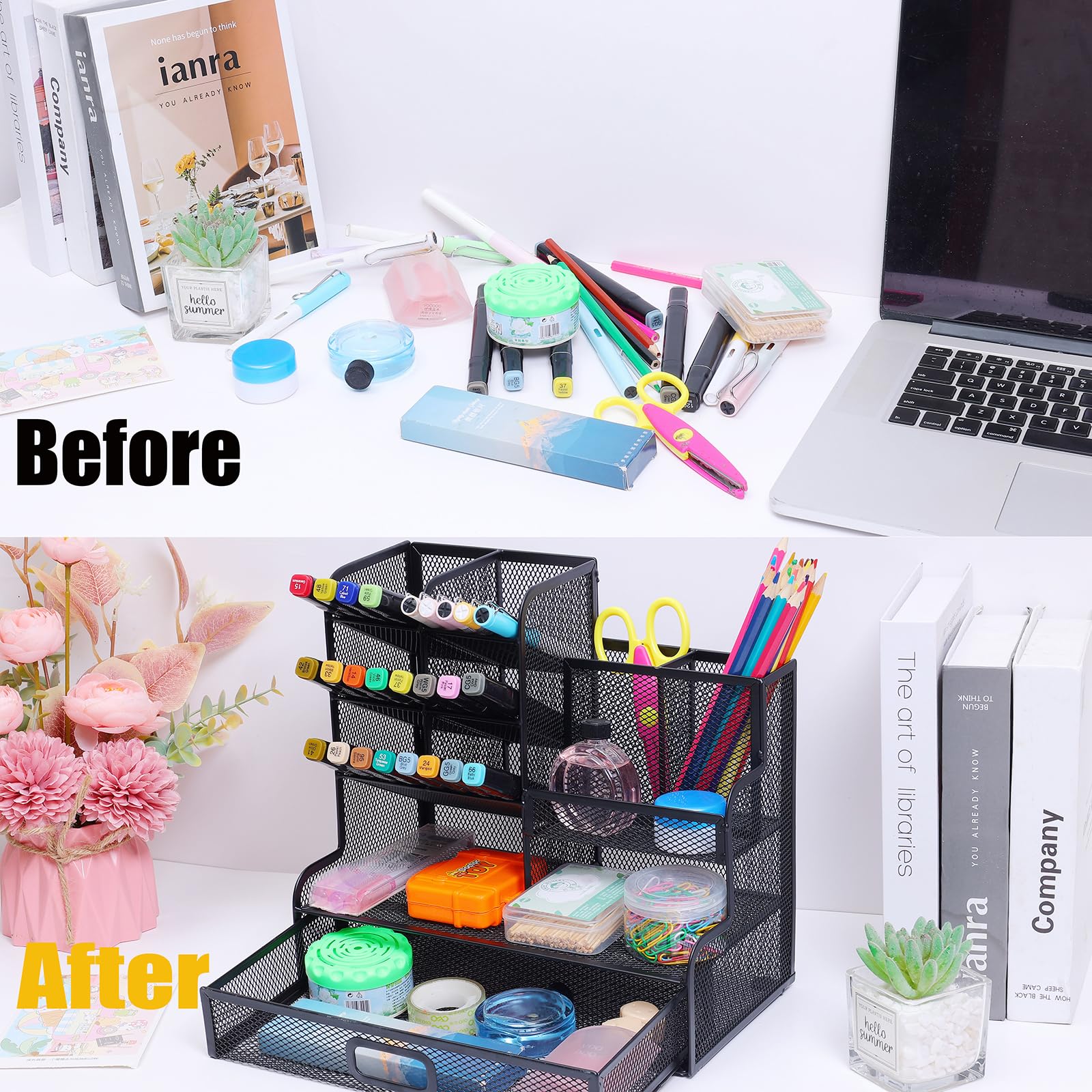 organisateur de bureau en maille, porte-stylo multifonctionnel, organisateur de stylos