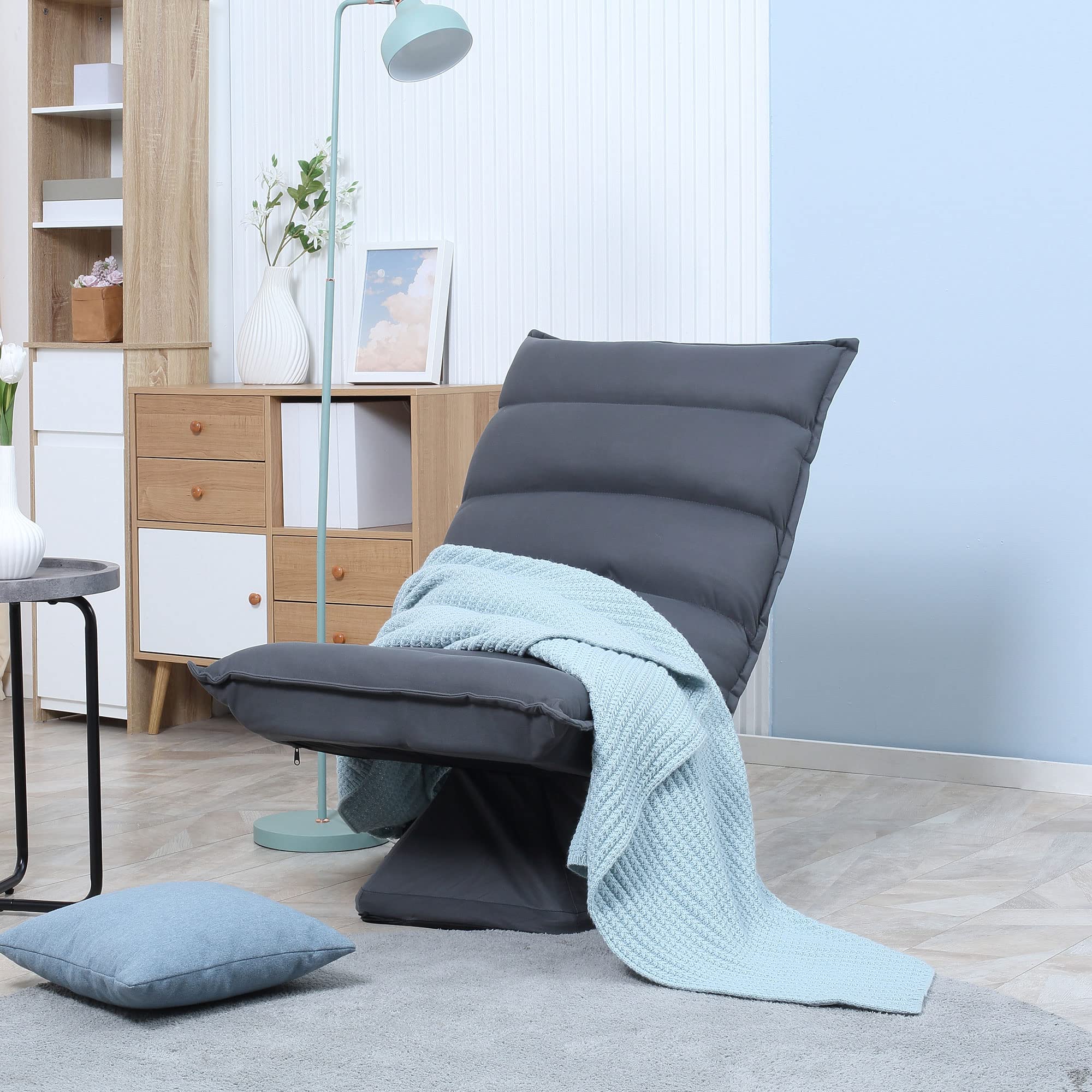 HOMCOM Fauteuil de Sol Paresseux pivotant 360° avec Dossier inclinable Design capitonné - revêtement en Tissu Microfibre Gris foncé